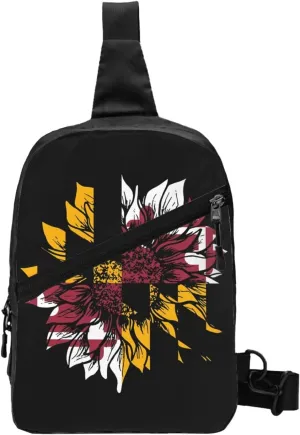 Sunflower Maryland Flag Packable Crossbody Bag Portable Sling Bags Foldable Travel Daypack Reusable Sports Shoulder Backpack Diagonally Chest Bag for Workout