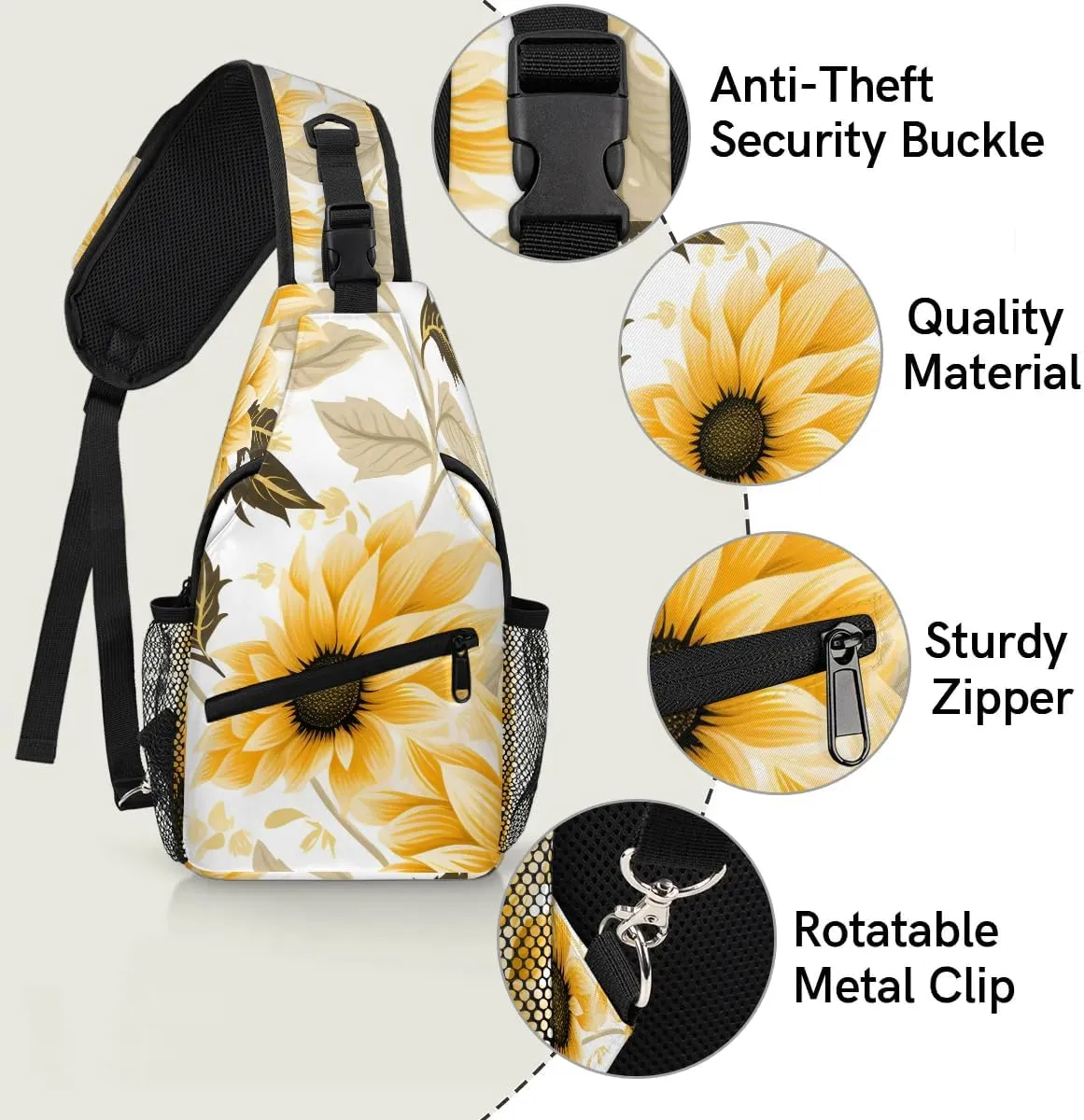 Sunflower Sling Bag for Women Men Crossbody Shoulder Bags for Women Hiking Chest Daypack One Strap Sling Backpack Waterproof Travel Sling Bag Yellow
