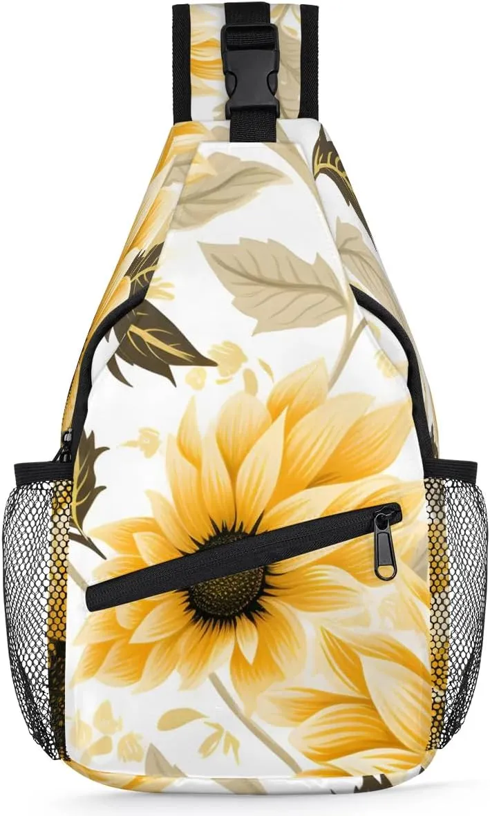 Sunflower Sling Bag for Women Men Crossbody Shoulder Bags for Women Hiking Chest Daypack One Strap Sling Backpack Waterproof Travel Sling Bag Yellow