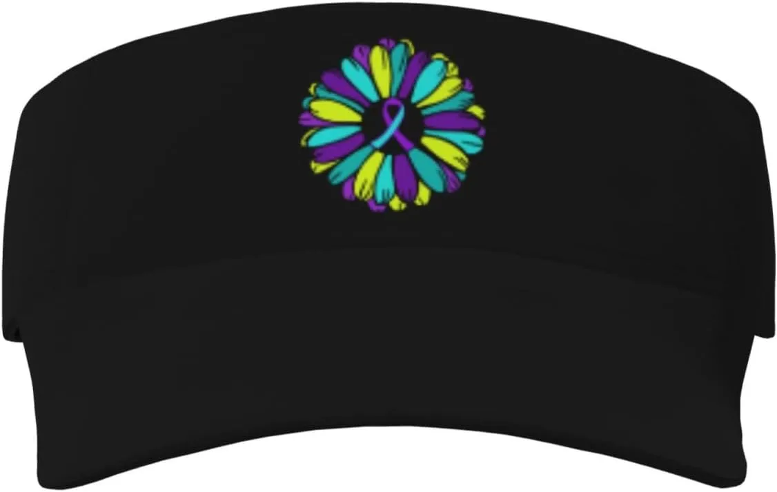 Sunflower Suicide Prevention Awareness Sunscreen Visor Hats Empty Top Sun Visor Cap Fashion Adjustable Man's Womans Sunscreen Visor Cap Black