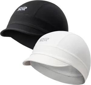 SUNMECI 2 Pcs Cooling Skull Cap for Men,Cycling Cap Helmet Liner with Sun Visor for Running Bike Hard Hat Liner