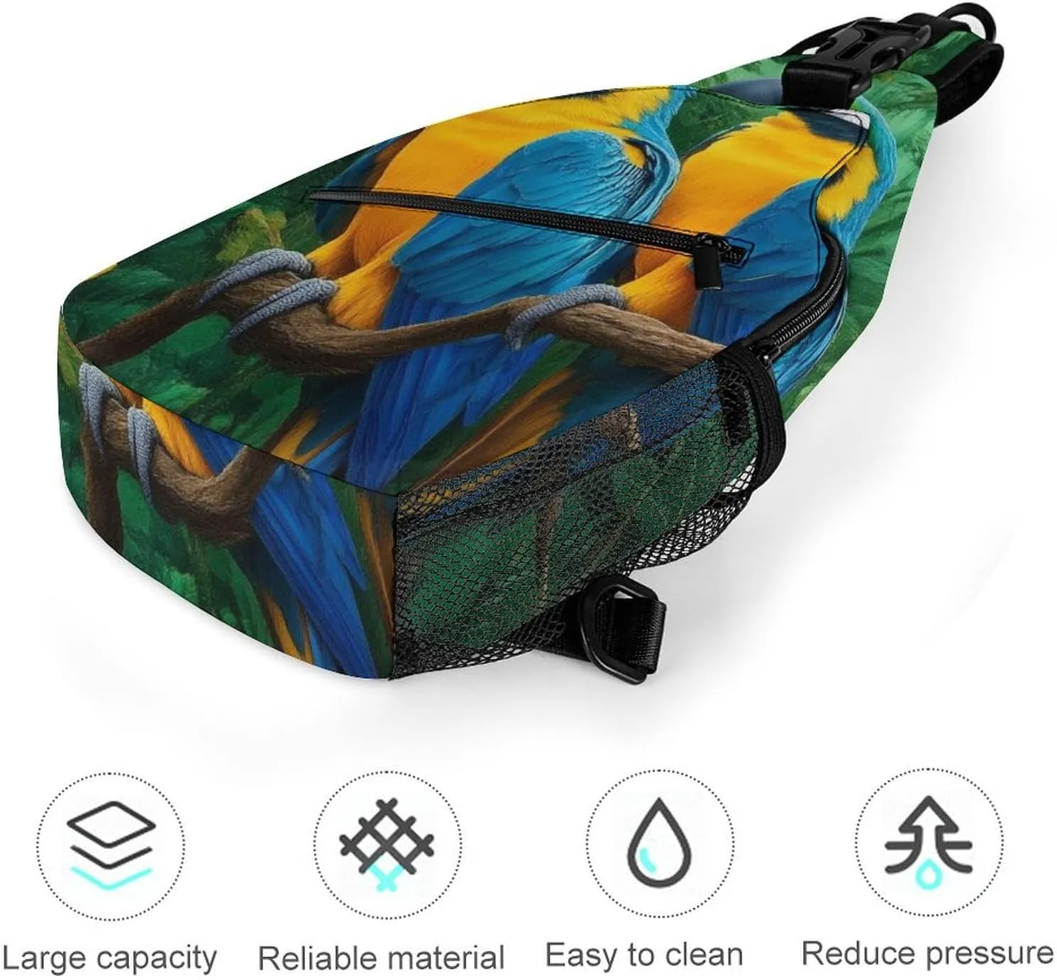 Supdreamc Cute Sling Shoulder Backpack, Backpacking, Parrots Art Crossbody Rucksack, Tote Bags, Gym Crossbody Sack Satchel Outdoor Hiking Bag for Man Women Lady