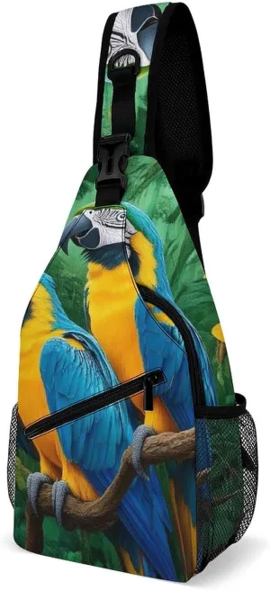 Supdreamc Cute Sling Shoulder Backpack, Backpacking, Parrots Art Crossbody Rucksack, Tote Bags, Gym Crossbody Sack Satchel Outdoor Hiking Bag for Man Women Lady