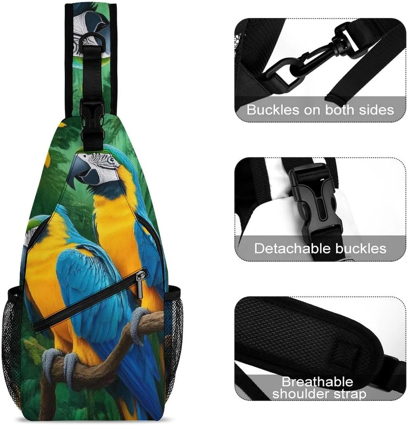 Supdreamc Cute Sling Shoulder Backpack, Backpacking, Parrots Art Crossbody Rucksack, Tote Bags, Gym Crossbody Sack Satchel Outdoor Hiking Bag for Man Women Lady