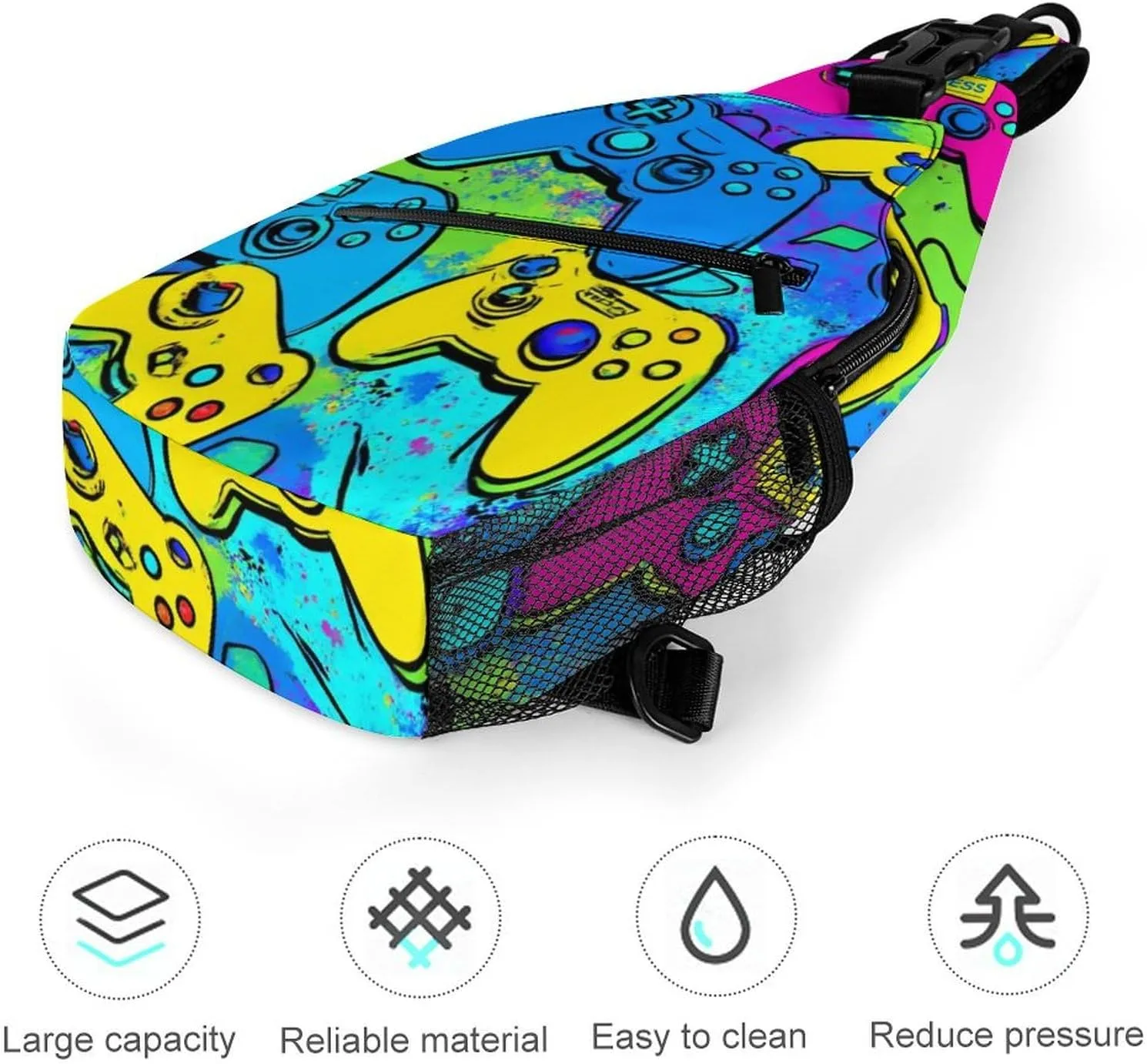 Supdreamc Men & Women Cool Blue Video Game Weapon Games Pattern Sling Bag Backpack Outdoor Sport Daypack Travel Bag - Multipurpose Anti-Theft Tactical Satchel, Unbalance Chest Bag Rucksack