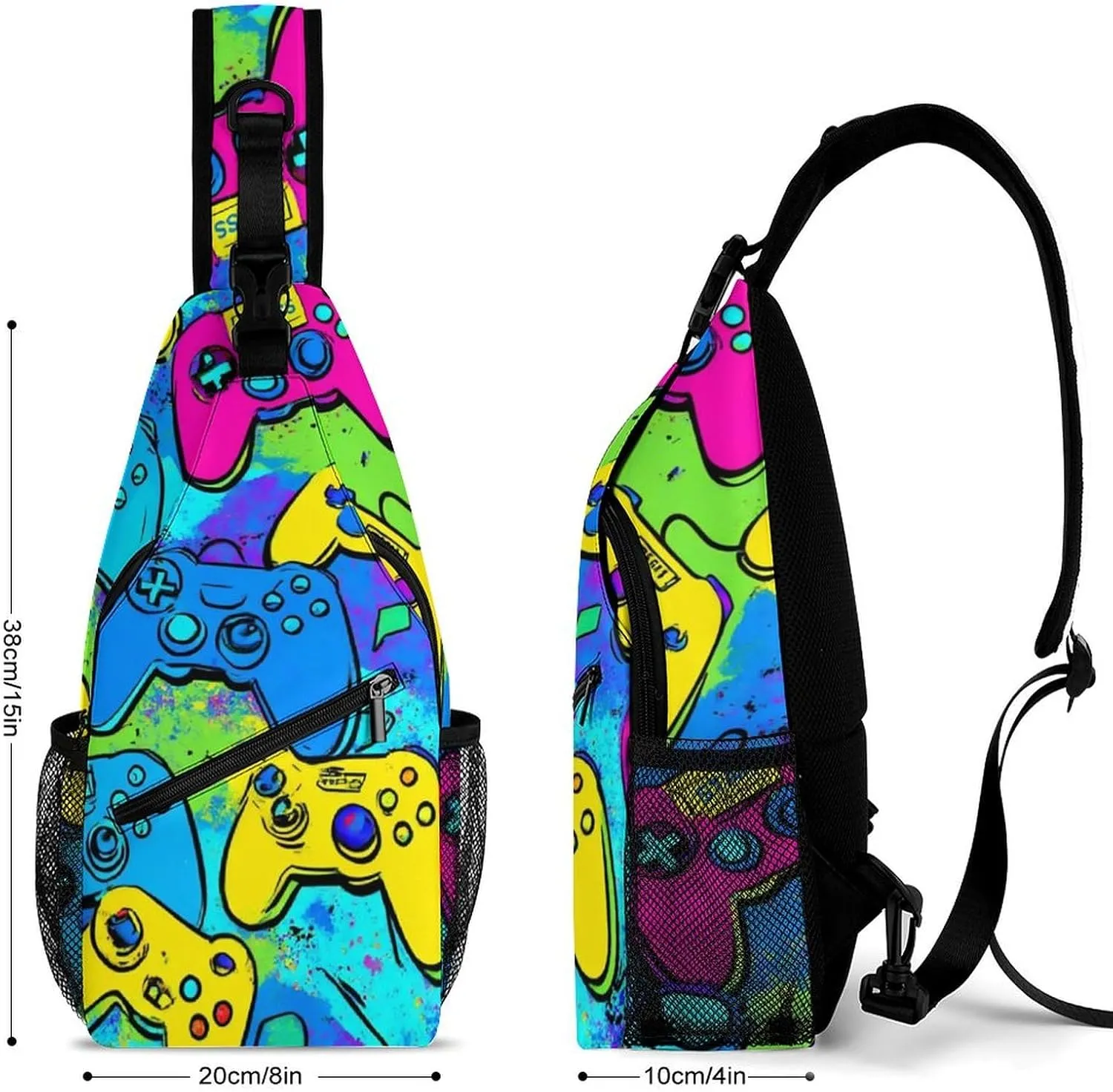 Supdreamc Men & Women Cool Blue Video Game Weapon Games Pattern Sling Bag Backpack Outdoor Sport Daypack Travel Bag - Multipurpose Anti-Theft Tactical Satchel, Unbalance Chest Bag Rucksack
