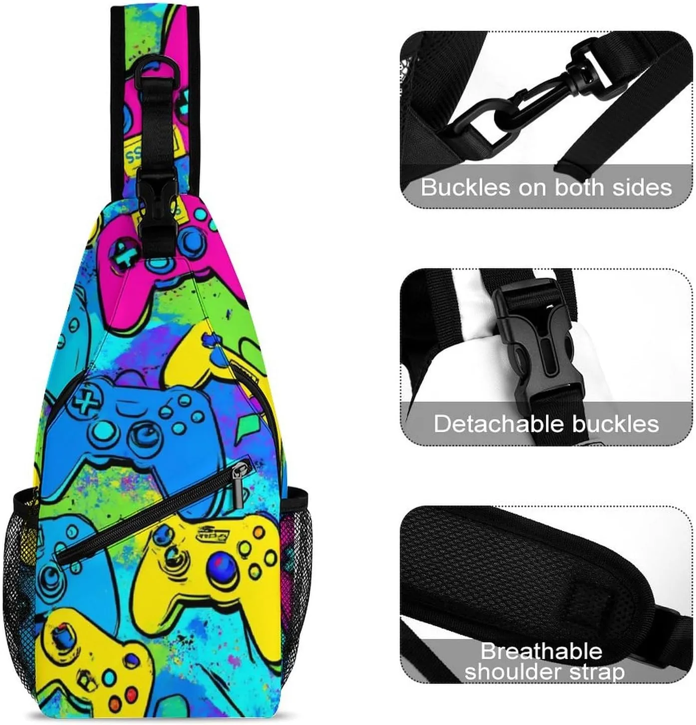 Supdreamc Men & Women Cool Blue Video Game Weapon Games Pattern Sling Bag Backpack Outdoor Sport Daypack Travel Bag - Multipurpose Anti-Theft Tactical Satchel, Unbalance Chest Bag Rucksack