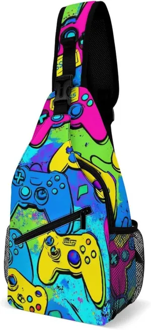 Supdreamc Men & Women Cool Blue Video Game Weapon Games Pattern Sling Bag Backpack Outdoor Sport Daypack Travel Bag - Multipurpose Anti-Theft Tactical Satchel, Unbalance Chest Bag Rucksack