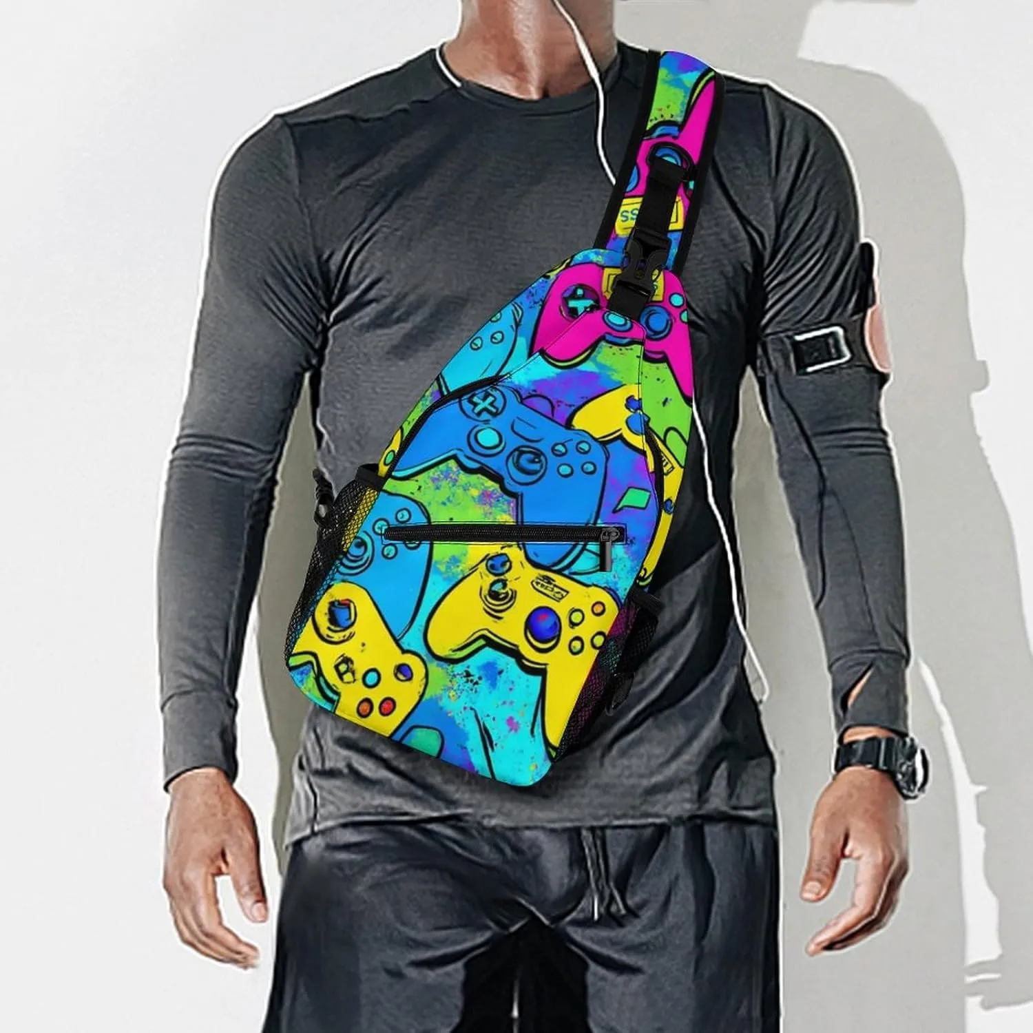 Supdreamc Men & Women Cool Blue Video Game Weapon Games Pattern Sling Bag Backpack Outdoor Sport Daypack Travel Bag - Multipurpose Anti-Theft Tactical Satchel, Unbalance Chest Bag Rucksack