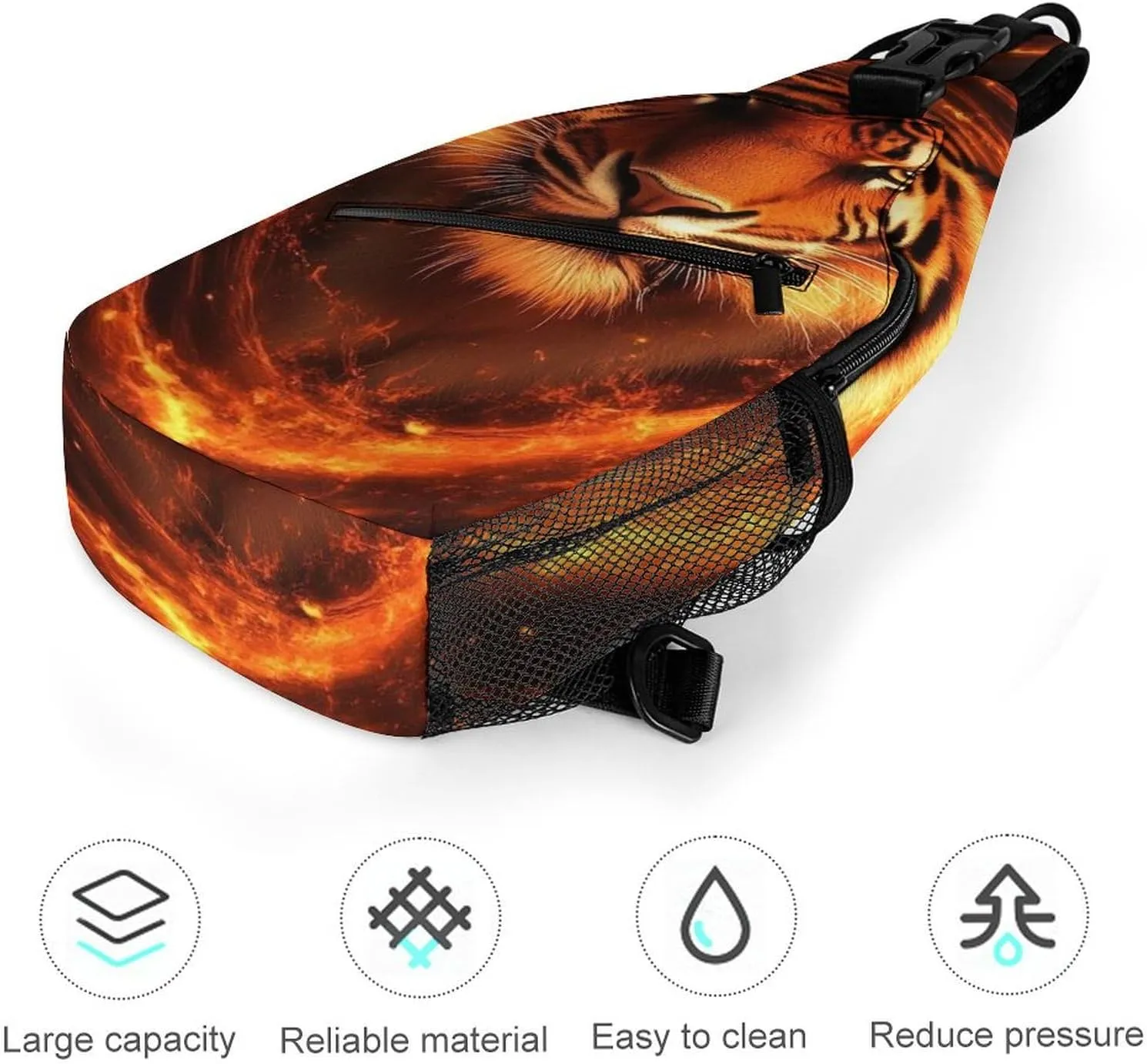 Supdreamc Men & Women Sling Backpack Casual Carrying Tote Case Crossbody Travel Bag - Multipurpose Anti-Theft Tote Bags, Wild Angry Animal King Fire Flame Tiger Small Crossbody Chest Rucksack
