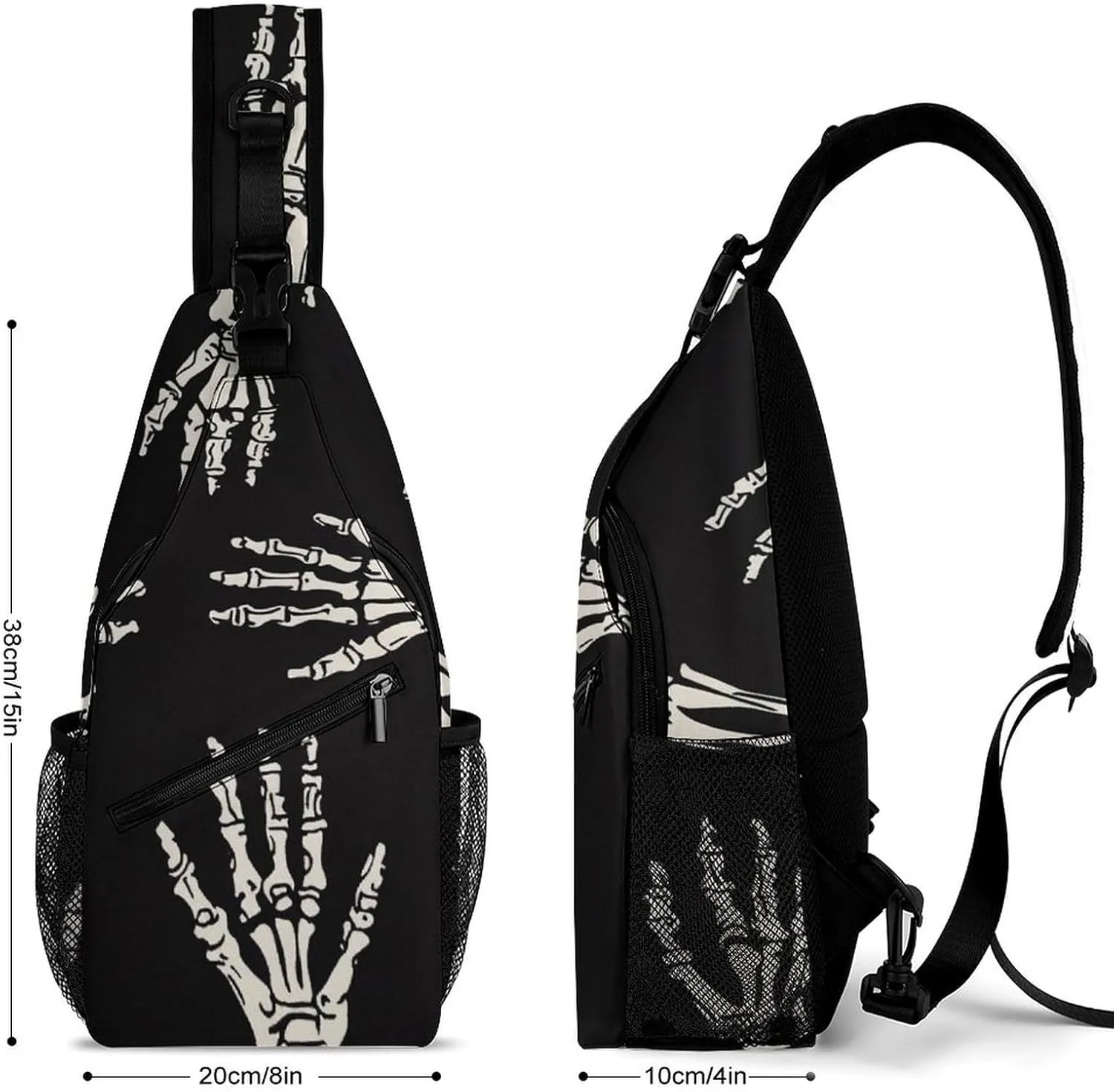 Supdreamc Men & Women Sling Backpack Gym Bags Sack Daypack Outdoor Backpack - Anti-Theft Multipurpose Bookbag, Handy Crossbody Chest Rucksack - Heavy Metal Skull Skeleton Rock Hand
