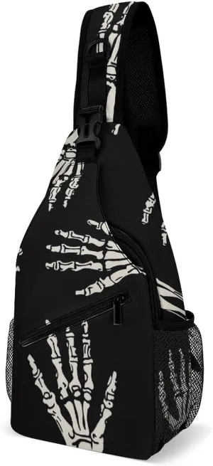 Supdreamc Men & Women Sling Backpack Gym Bags Sack Daypack Outdoor Backpack - Anti-Theft Multipurpose Bookbag, Handy Crossbody Chest Rucksack - Heavy Metal Skull Skeleton Rock Hand