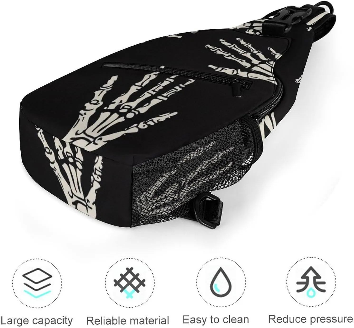 Supdreamc Men & Women Sling Backpack Gym Bags Sack Daypack Outdoor Backpack - Anti-Theft Multipurpose Bookbag, Handy Crossbody Chest Rucksack - Heavy Metal Skull Skeleton Rock Hand
