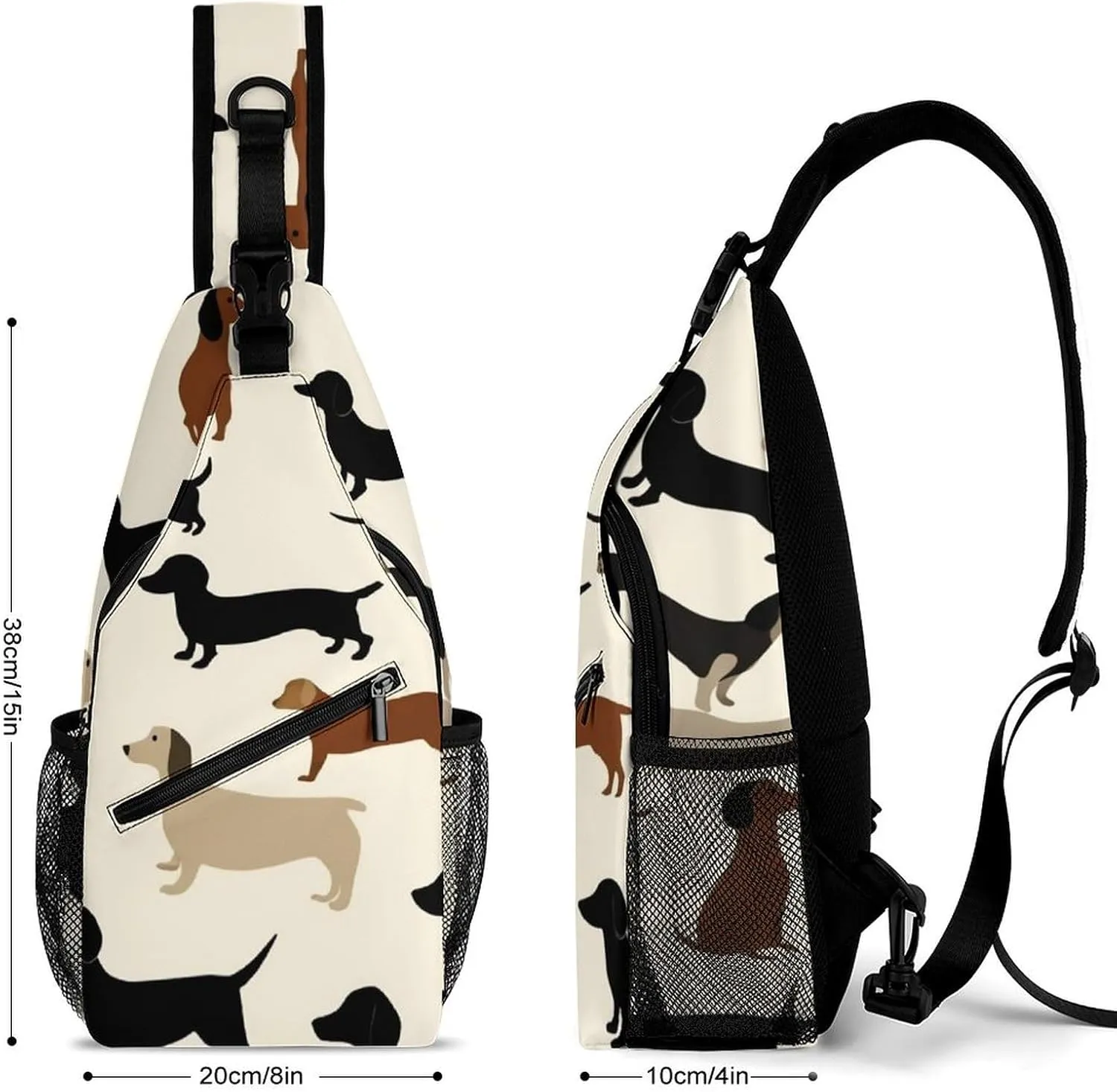 Supdreamc Men & Women Sling Backpack Outdoor Sport Daypack Travel Bag - Anti-Theft Multipurpose Tactical Satchel, Cartoon Dachshund Weiner Dog Pet Dogs Handy Chest Bag Rucksack Backpack