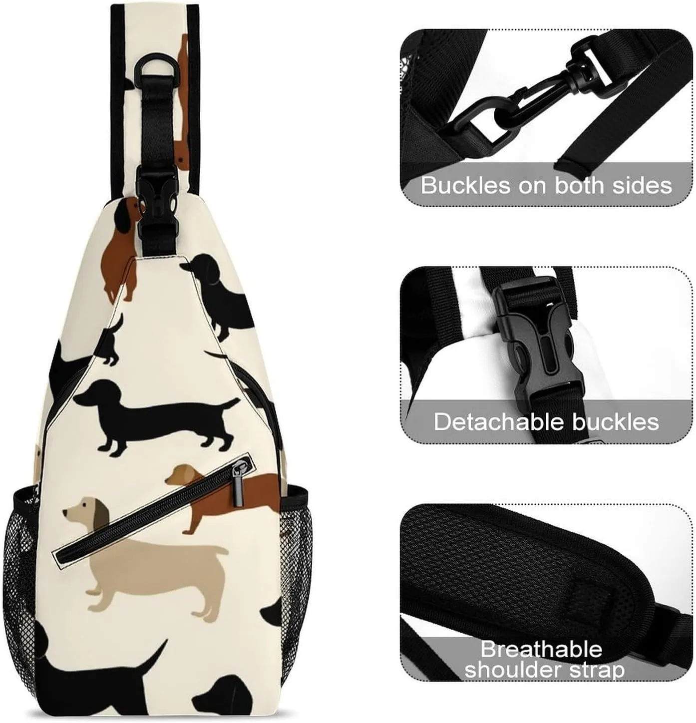 Supdreamc Men & Women Sling Backpack Outdoor Sport Daypack Travel Bag - Anti-Theft Multipurpose Tactical Satchel, Cartoon Dachshund Weiner Dog Pet Dogs Handy Chest Bag Rucksack Backpack