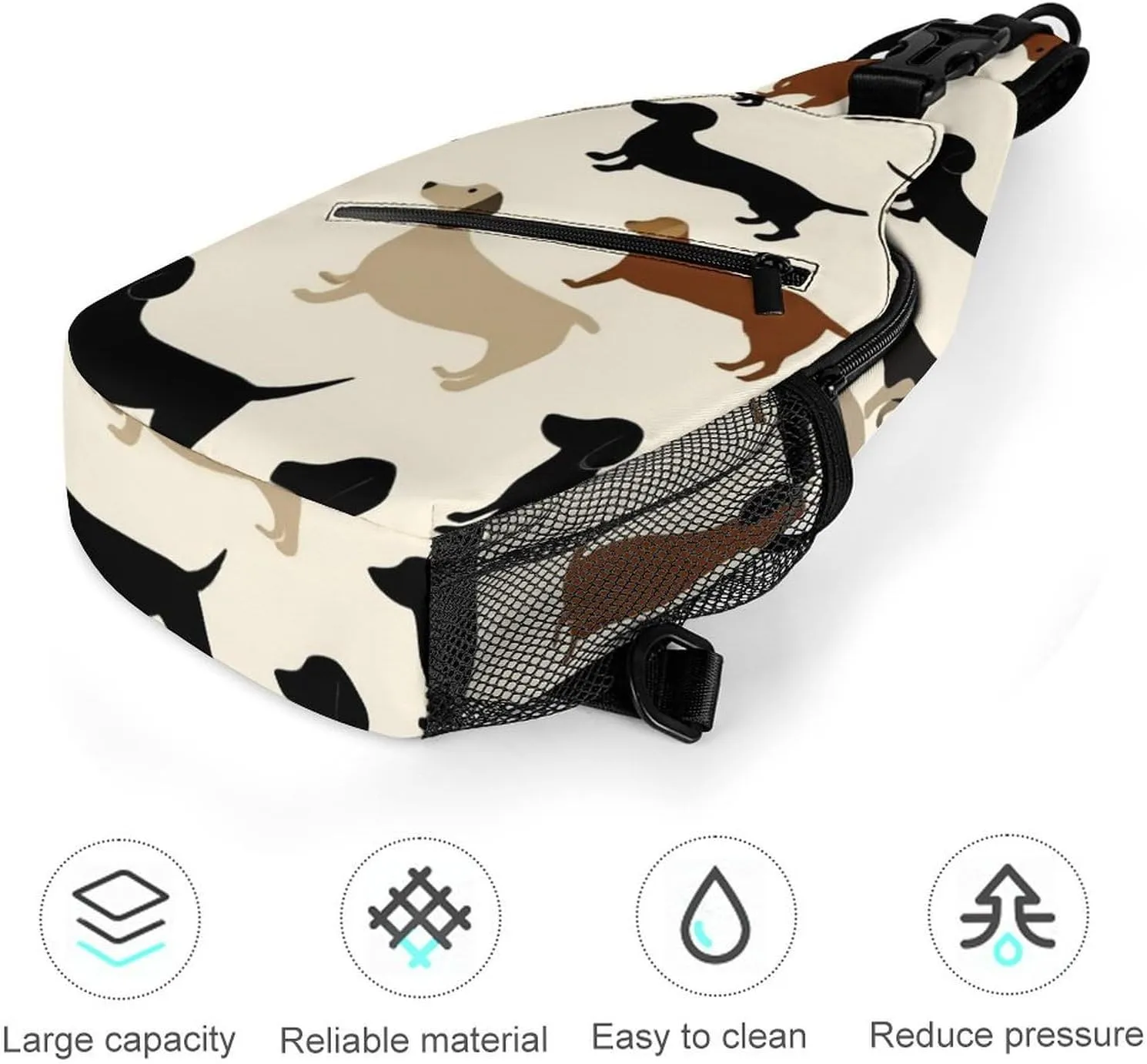 Supdreamc Men & Women Sling Backpack Outdoor Sport Daypack Travel Bag - Anti-Theft Multipurpose Tactical Satchel, Cartoon Dachshund Weiner Dog Pet Dogs Handy Chest Bag Rucksack Backpack