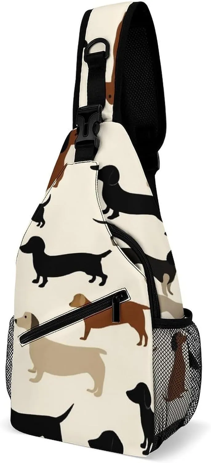Supdreamc Men & Women Sling Backpack Outdoor Sport Daypack Travel Bag - Anti-Theft Multipurpose Tactical Satchel, Cartoon Dachshund Weiner Dog Pet Dogs Handy Chest Bag Rucksack Backpack