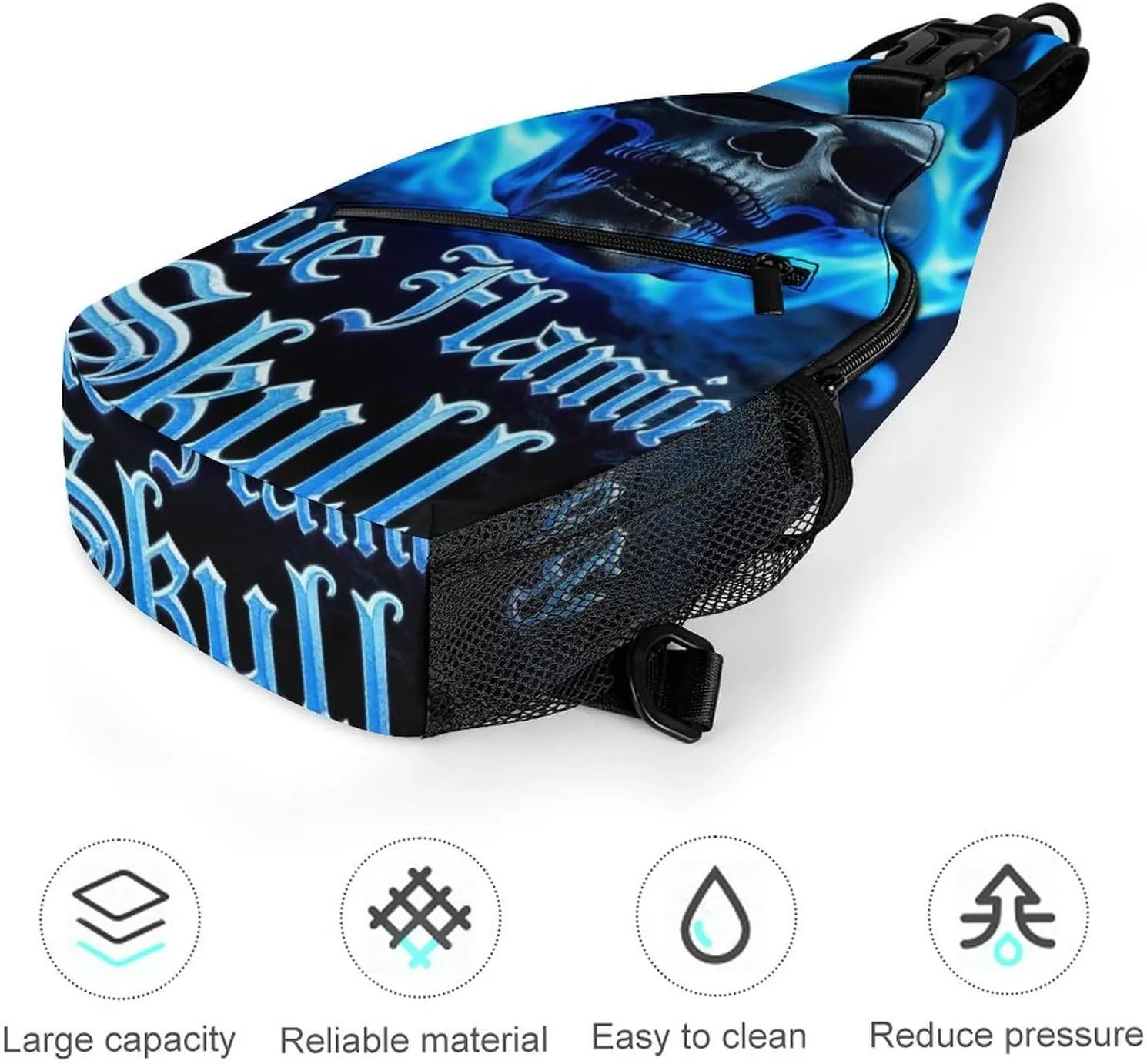 Supdreamc Men & Women Sling Bag Backpack Satchel Bookbags Travel Rucksack Daypack - Anti-Theft Multipurpose Blue Flaming Fire Skull Carry On Bag, Handy Crossbody Daypacks