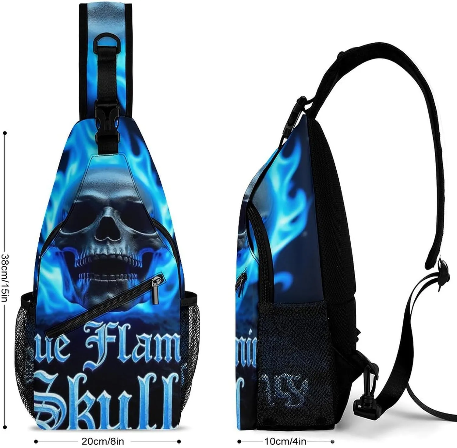 Supdreamc Men & Women Sling Bag Backpack Satchel Bookbags Travel Rucksack Daypack - Anti-Theft Multipurpose Blue Flaming Fire Skull Carry On Bag, Handy Crossbody Daypacks