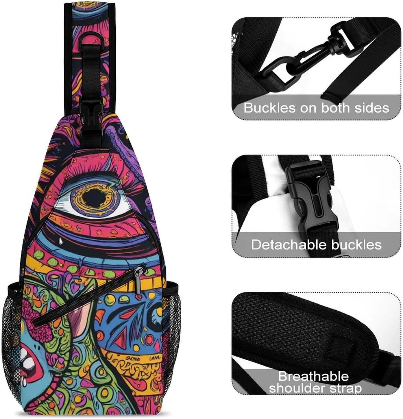 Supdreamc Men & Women Sling Shoulder Backpack Casual Carrying Tote Case Crossbody Travel Bag - Anti-Theft Multipurpose Carry On Bag, Abstract Graffiti Paint Crossbody Bag