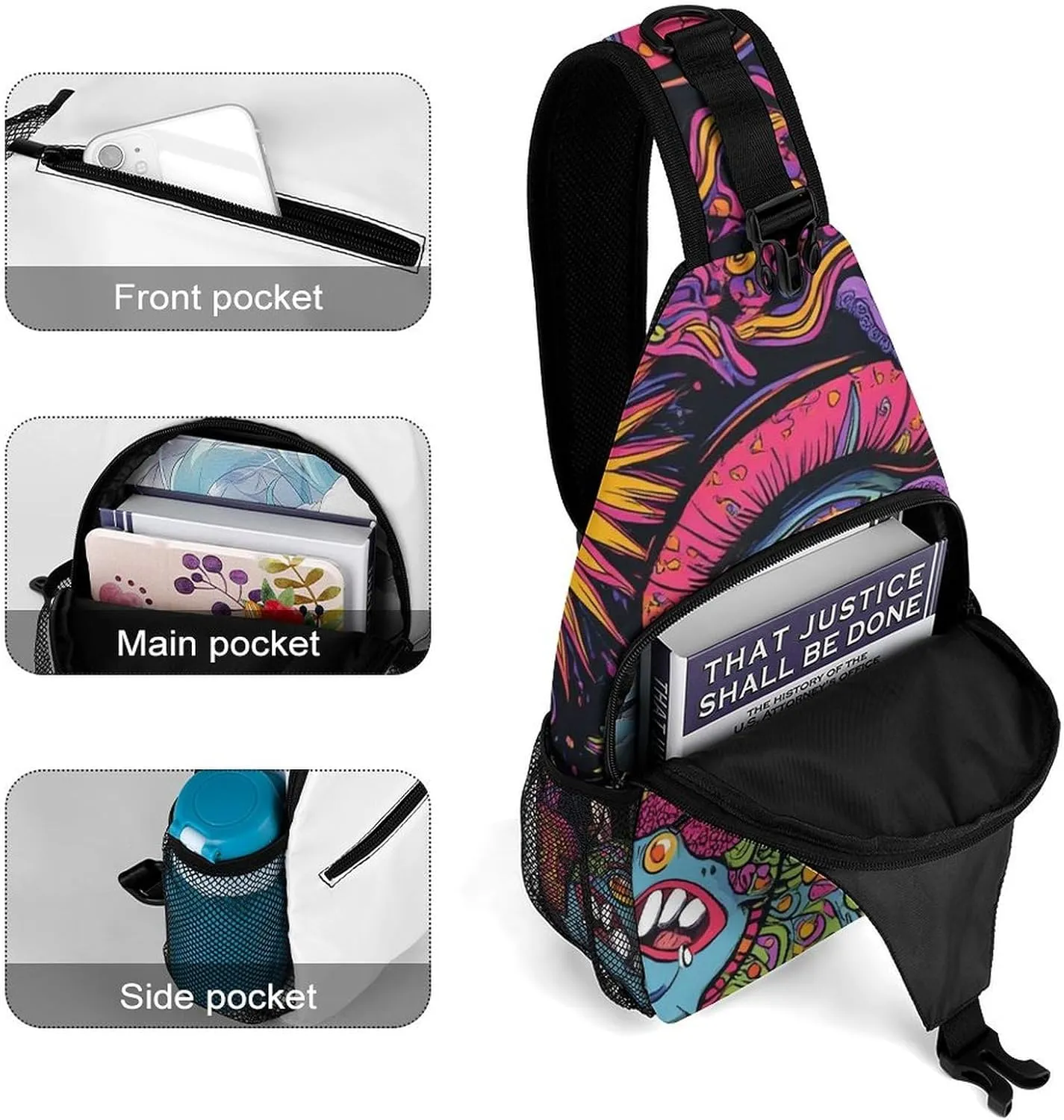 Supdreamc Men & Women Sling Shoulder Backpack Casual Carrying Tote Case Crossbody Travel Bag - Anti-Theft Multipurpose Carry On Bag, Abstract Graffiti Paint Crossbody Bag