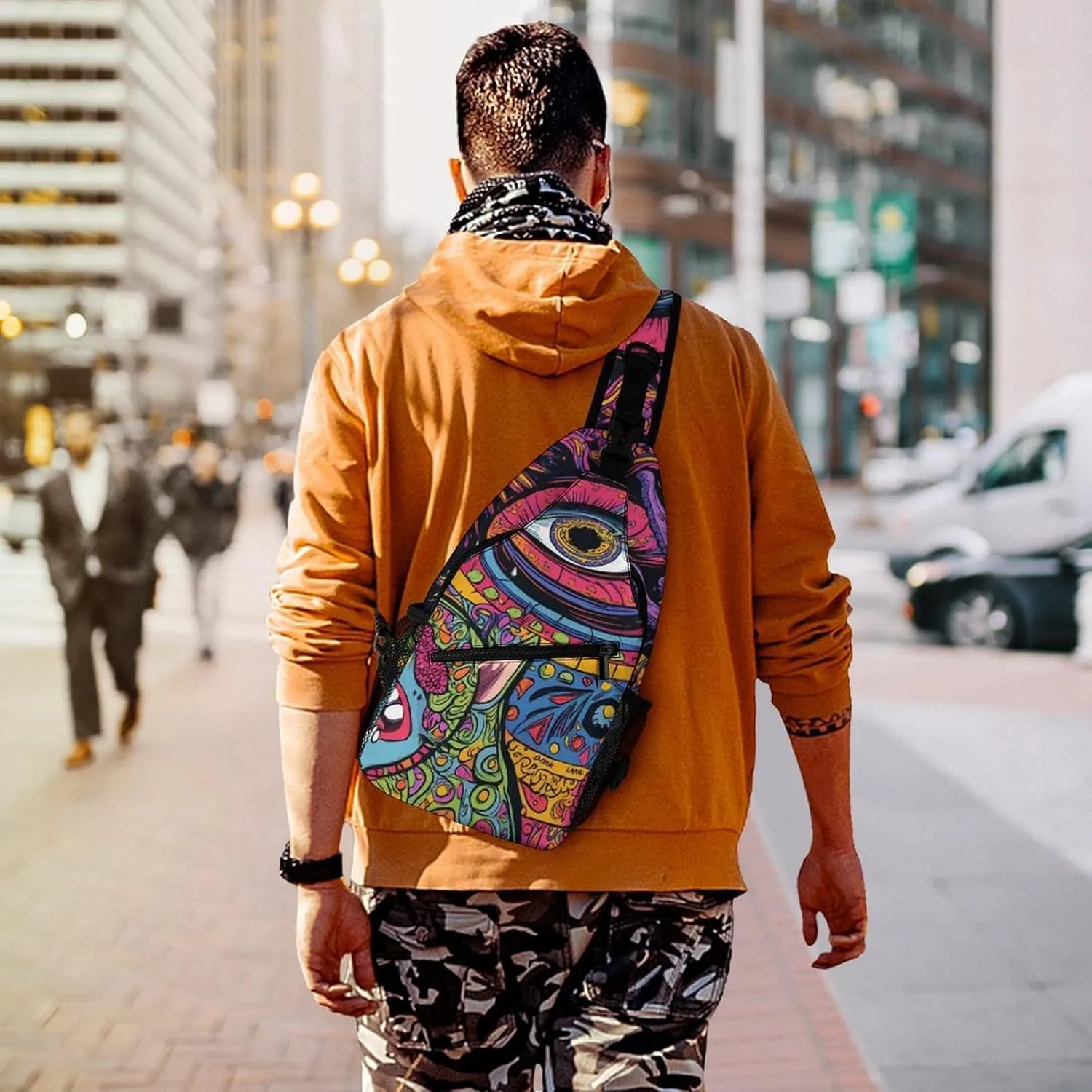 Supdreamc Men & Women Sling Shoulder Backpack Casual Carrying Tote Case Crossbody Travel Bag - Anti-Theft Multipurpose Carry On Bag, Abstract Graffiti Paint Crossbody Bag