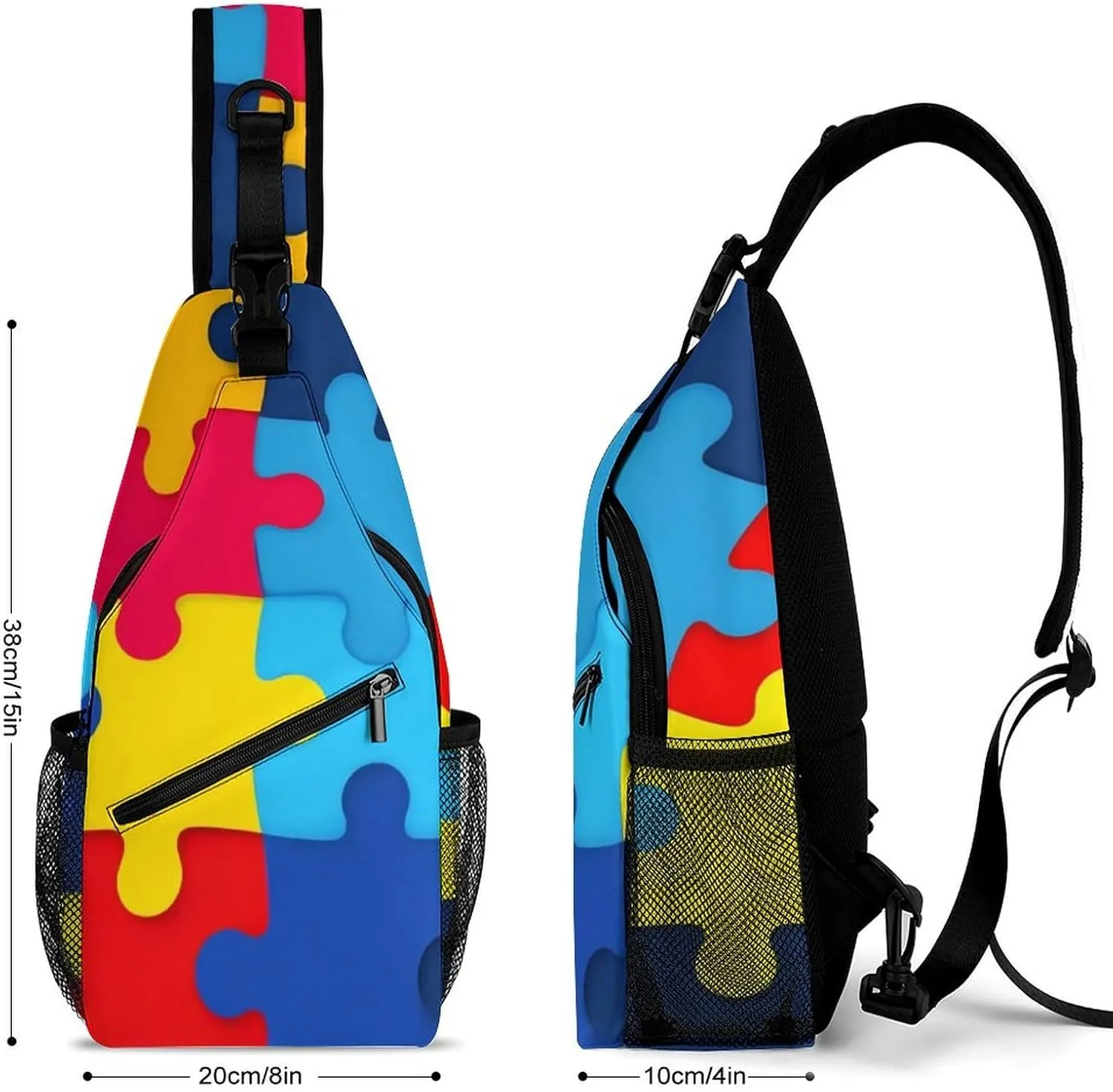 Supdreamc Men & Women Sling Shoulder Backpack Casual Carrying Tote Case Crossbody Travel Bag - Anti-Theft Multipurpose Carry On Bag, Autism Awareness Colorful Puzzles Crossbody Bag