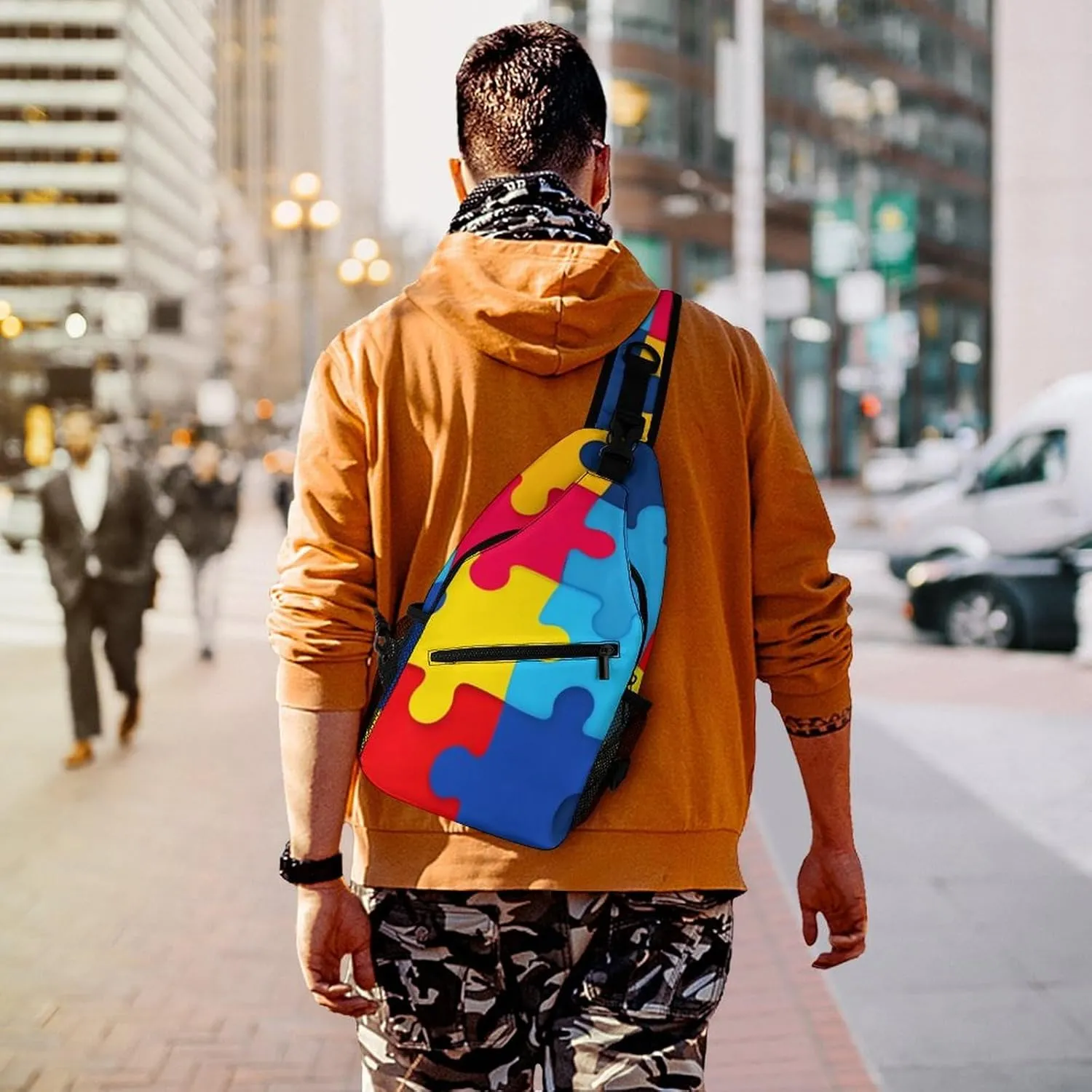 Supdreamc Men & Women Sling Shoulder Backpack Casual Carrying Tote Case Crossbody Travel Bag - Anti-Theft Multipurpose Carry On Bag, Autism Awareness Colorful Puzzles Crossbody Bag