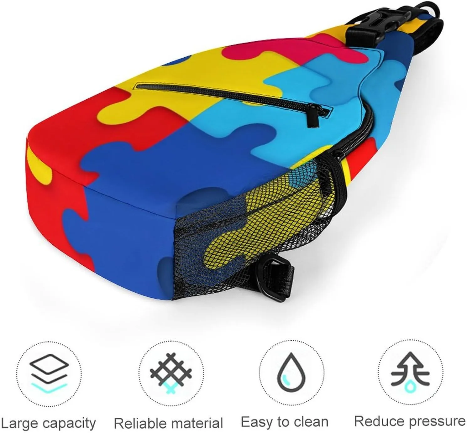 Supdreamc Men & Women Sling Shoulder Backpack Casual Carrying Tote Case Crossbody Travel Bag - Anti-Theft Multipurpose Carry On Bag, Autism Awareness Colorful Puzzles Crossbody Bag