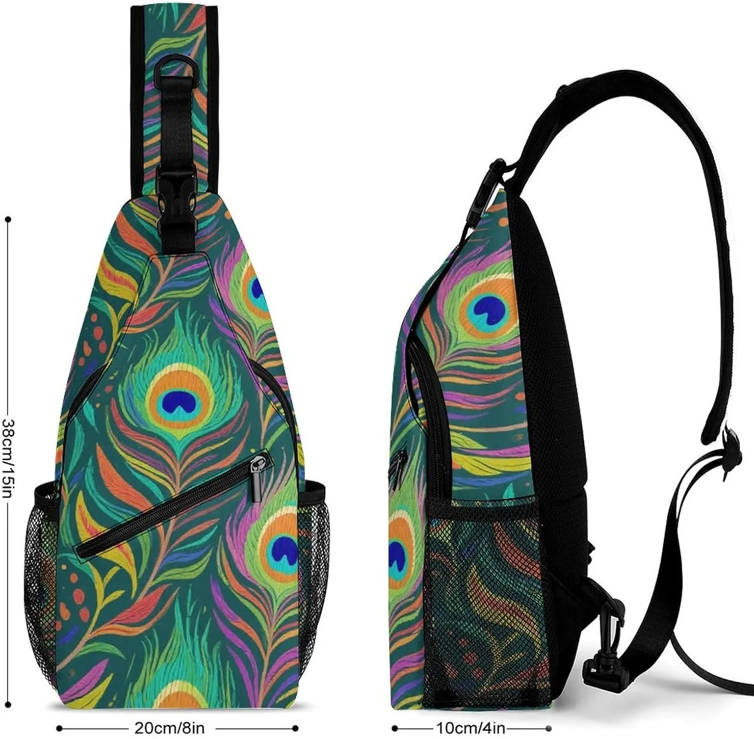 Supdreamc Men & Women Sling Shoulder Backpack Chic Animal Beautiful Peacock Feather Art Outdoor Sport Daypack Travel Bag - Multipurpose Anti-Theft Tote Bags, Durable Crossbody Shoulder Bag