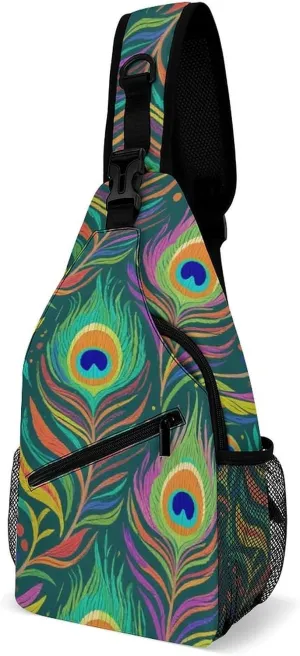Supdreamc Men & Women Sling Shoulder Backpack Chic Animal Beautiful Peacock Feather Art Outdoor Sport Daypack Travel Bag - Multipurpose Anti-Theft Tote Bags, Durable Crossbody Shoulder Bag