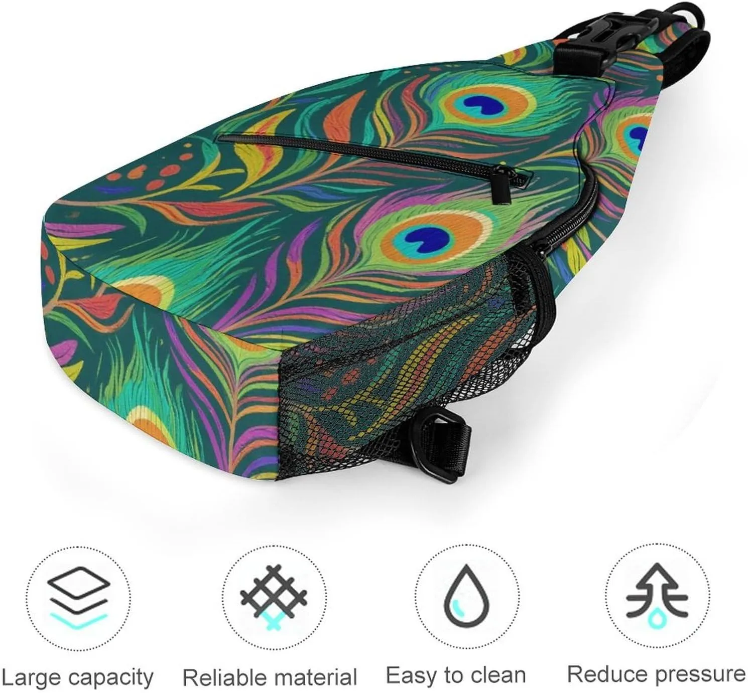 Supdreamc Men & Women Sling Shoulder Backpack Chic Animal Beautiful Peacock Feather Art Outdoor Sport Daypack Travel Bag - Multipurpose Anti-Theft Tote Bags, Durable Crossbody Shoulder Bag