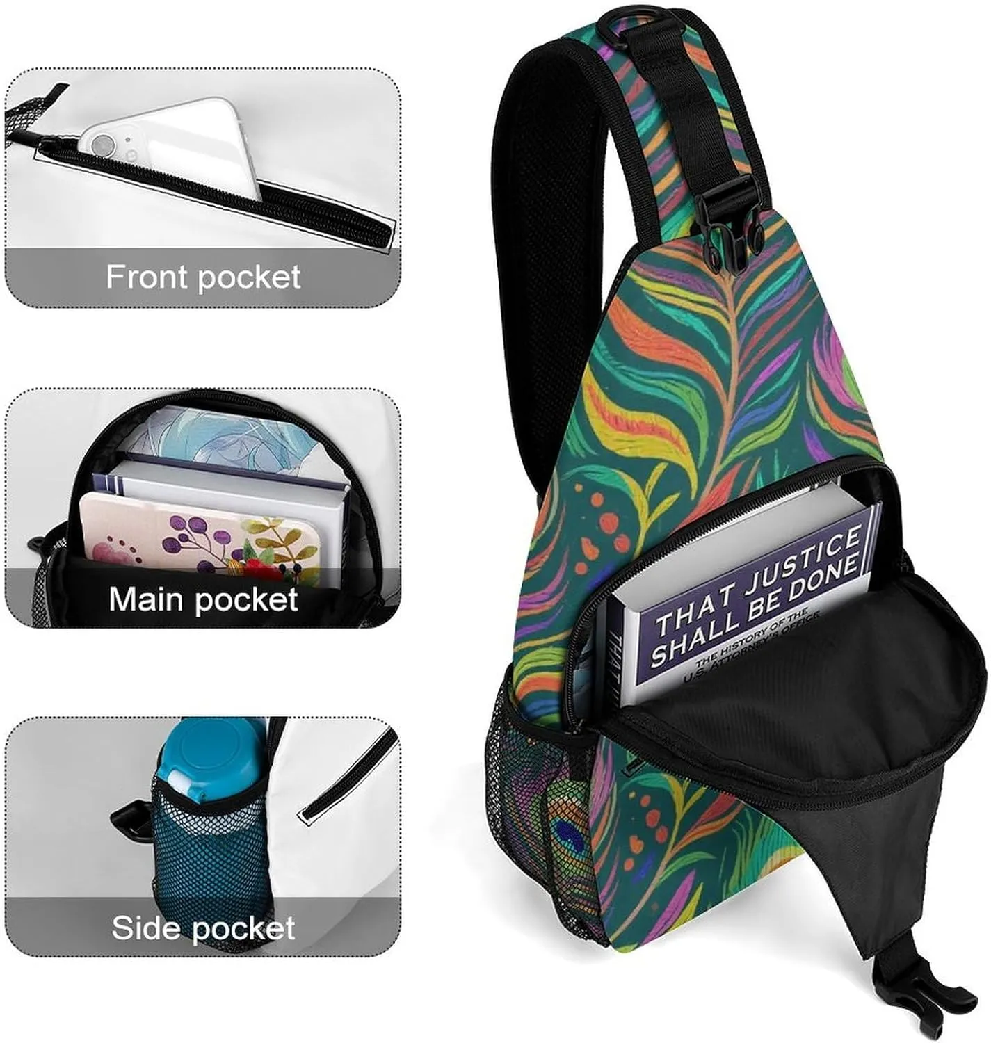 Supdreamc Men & Women Sling Shoulder Backpack Chic Animal Beautiful Peacock Feather Art Outdoor Sport Daypack Travel Bag - Multipurpose Anti-Theft Tote Bags, Durable Crossbody Shoulder Bag