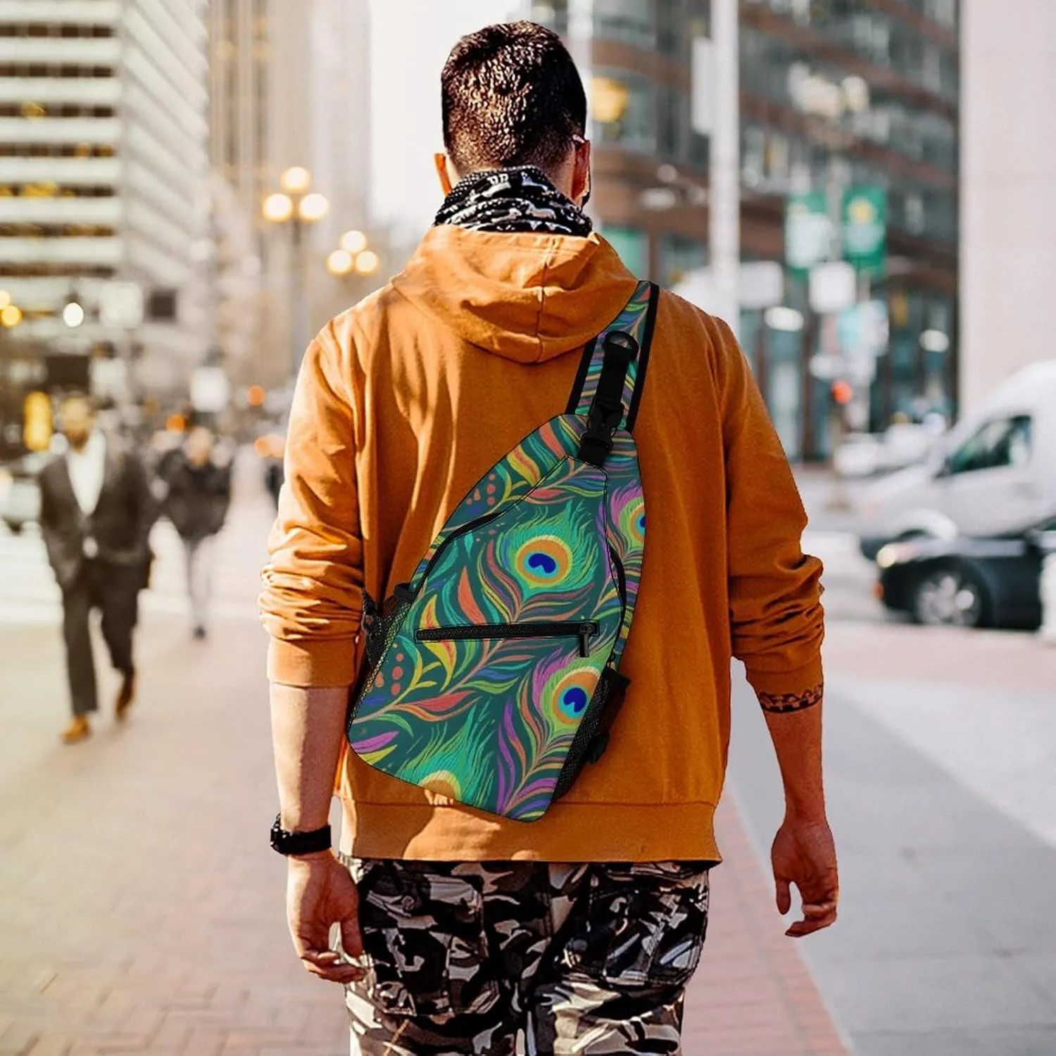 Supdreamc Men & Women Sling Shoulder Backpack Chic Animal Beautiful Peacock Feather Art Outdoor Sport Daypack Travel Bag - Multipurpose Anti-Theft Tote Bags, Durable Crossbody Shoulder Bag