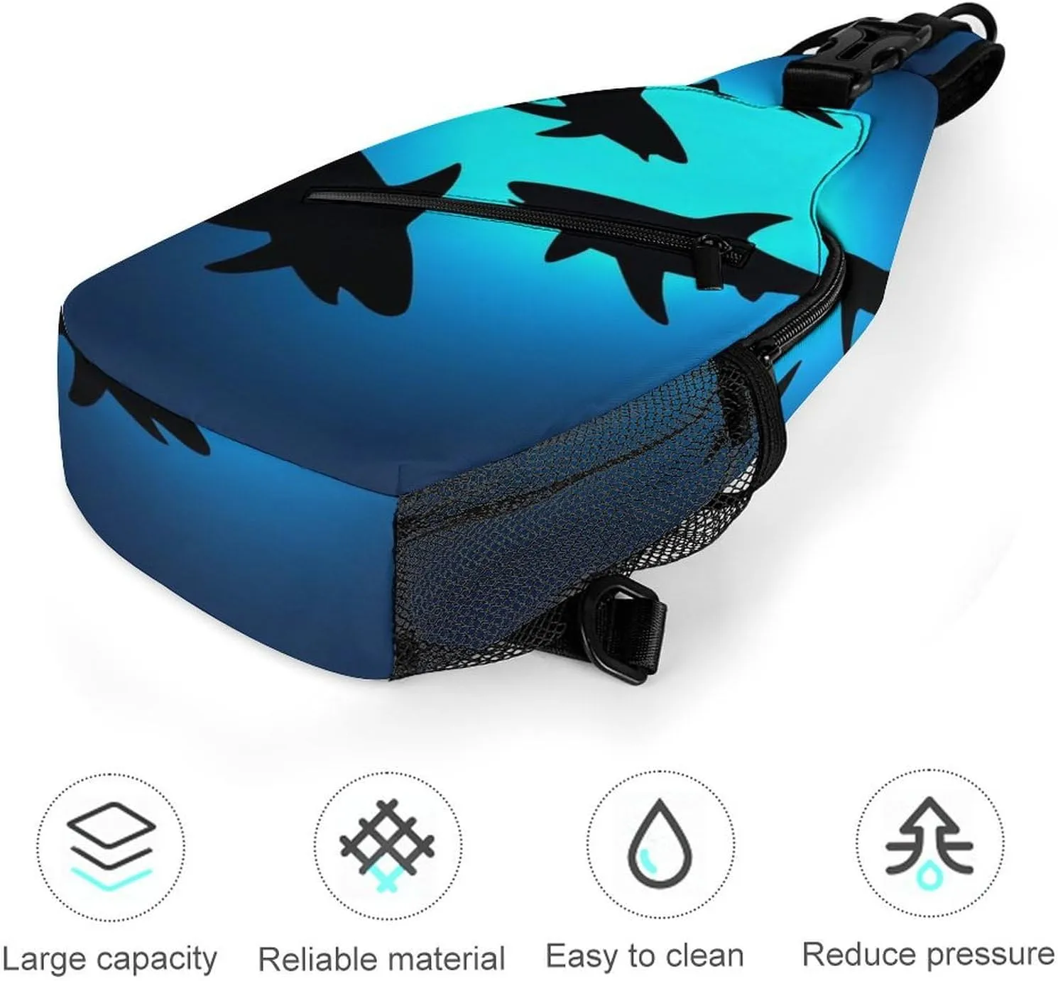 Supdreamc Men's Sling Backpack Packable Unbalance Shoulder Crossbody Bag Chest Pack - Ocean Blue Sea Floating Sharks Multipurpose Anti-Theft Backpacking Bag With Adjustable Shoulder Strap