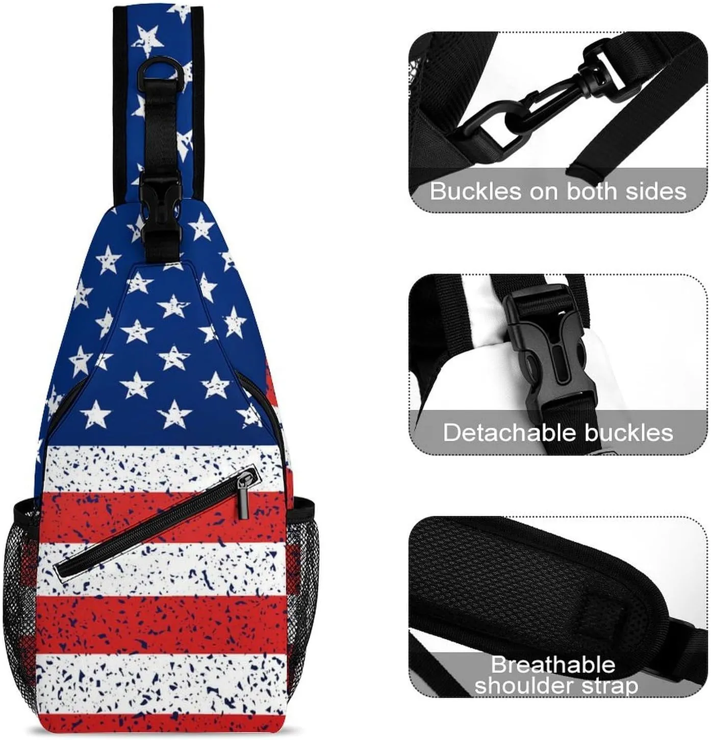 Supdreamc Sling Backpack for Women Men Anti-Theft Multipurpose Gym Crossbody Sack Satchel Outdoor Hiking Bag Tote Bags, Red Blue White American Flag Crossbody Chest Rucksack