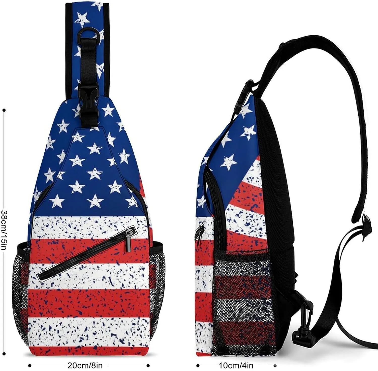 Supdreamc Sling Backpack for Women Men Anti-Theft Multipurpose Gym Crossbody Sack Satchel Outdoor Hiking Bag Tote Bags, Red Blue White American Flag Crossbody Chest Rucksack