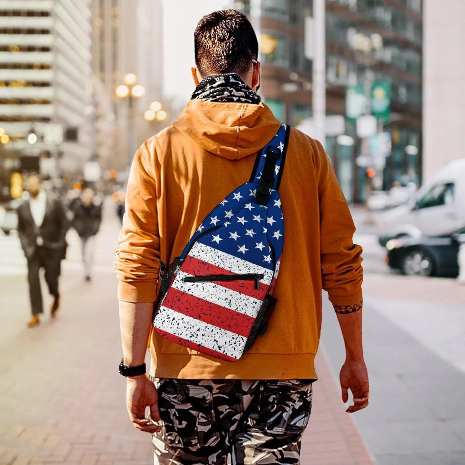 Supdreamc Sling Backpack for Women Men Anti-Theft Multipurpose Gym Crossbody Sack Satchel Outdoor Hiking Bag Tote Bags, Red Blue White American Flag Crossbody Chest Rucksack