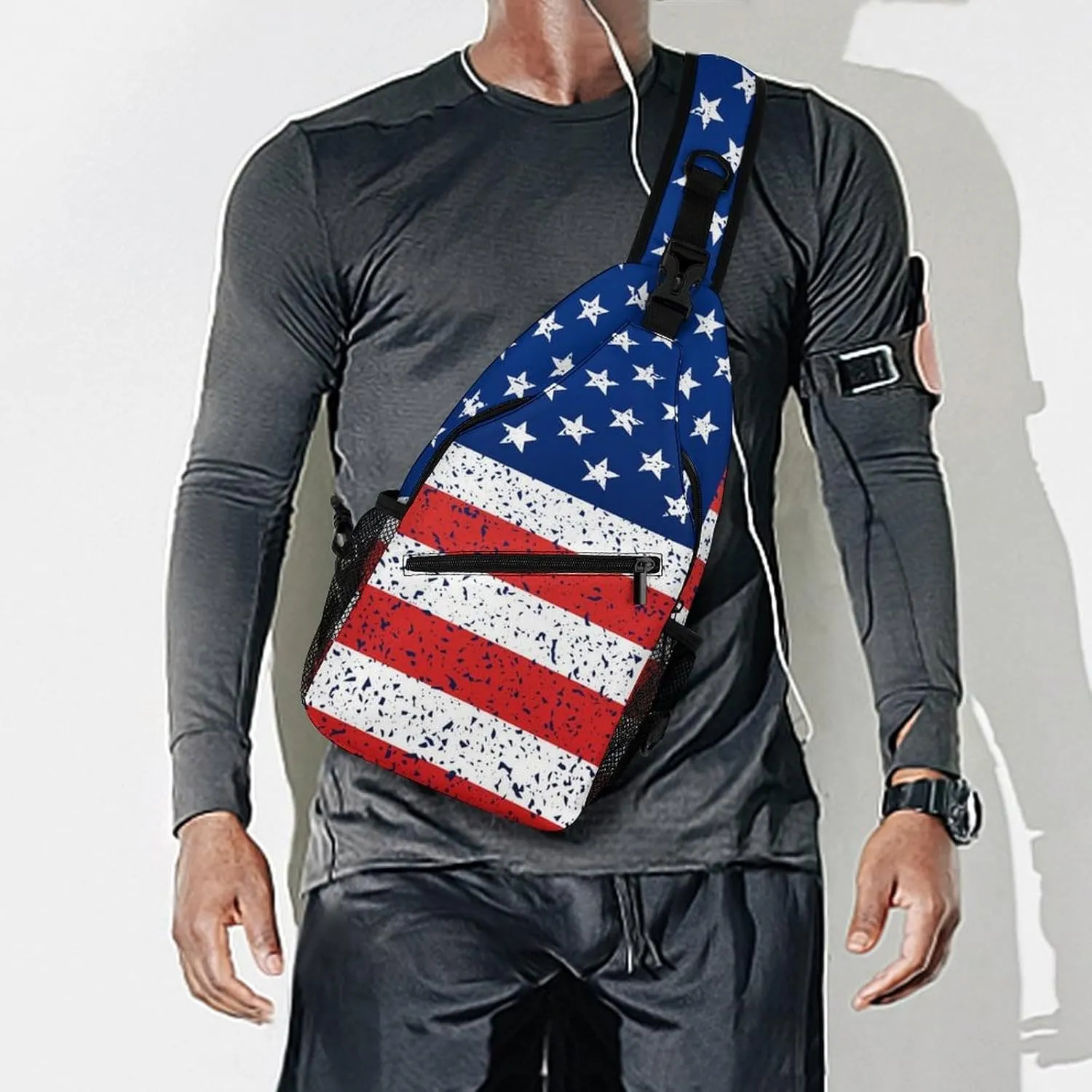 Supdreamc Sling Backpack for Women Men Anti-Theft Multipurpose Gym Crossbody Sack Satchel Outdoor Hiking Bag Tote Bags, Red Blue White American Flag Crossbody Chest Rucksack
