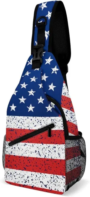 Supdreamc Sling Backpack for Women Men Anti-Theft Multipurpose Gym Crossbody Sack Satchel Outdoor Hiking Bag Tote Bags, Red Blue White American Flag Crossbody Chest Rucksack