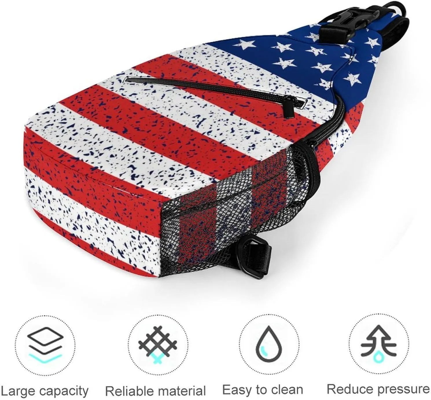Supdreamc Sling Backpack for Women Men Anti-Theft Multipurpose Gym Crossbody Sack Satchel Outdoor Hiking Bag Tote Bags, Red Blue White American Flag Crossbody Chest Rucksack