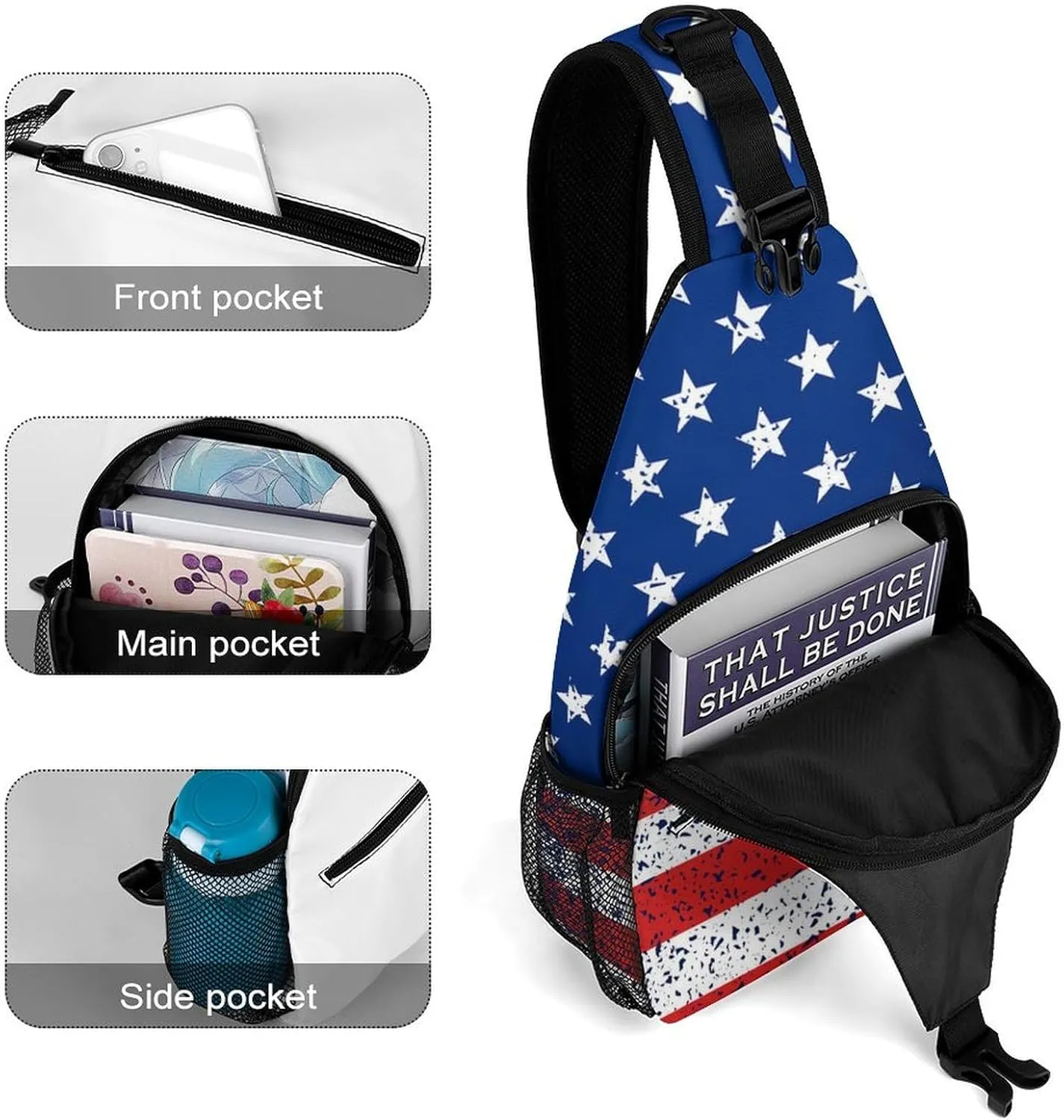 Supdreamc Sling Backpack for Women Men Anti-Theft Multipurpose Gym Crossbody Sack Satchel Outdoor Hiking Bag Tote Bags, Red Blue White American Flag Crossbody Chest Rucksack