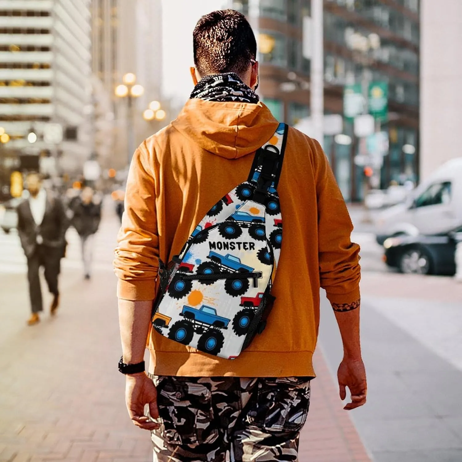 Supdreamc Sling Backpack for Women Men Multipurpose Anti-Theft Gym Bags Sack Daypack Outdoor Backpack Carry On Bag, Grunge Monster Truck Car Art Single Shoulder Messenger Bag