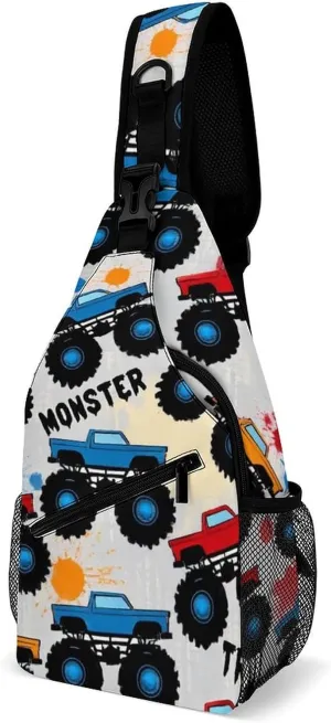 Supdreamc Sling Backpack for Women Men Multipurpose Anti-Theft Gym Bags Sack Daypack Outdoor Backpack Carry On Bag, Grunge Monster Truck Car Art Single Shoulder Messenger Bag