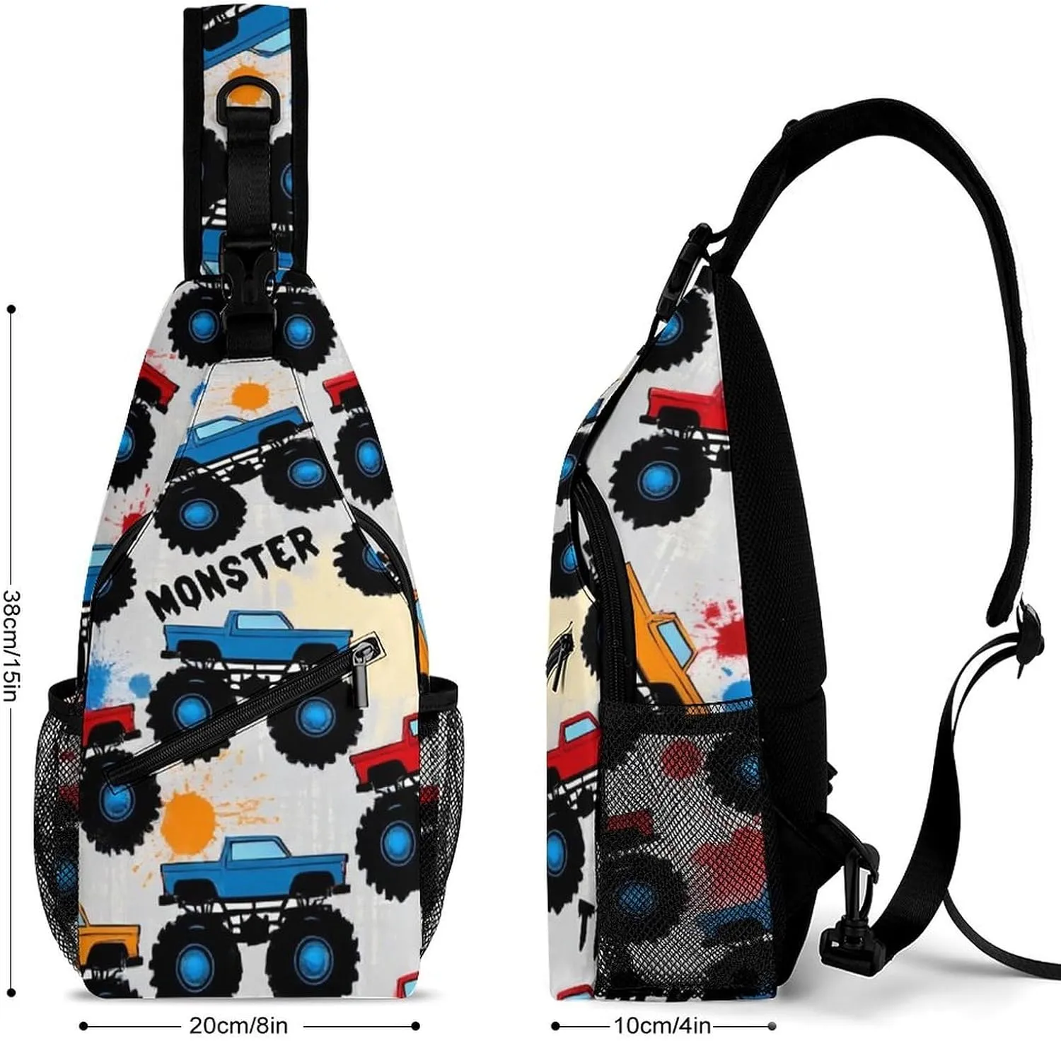 Supdreamc Sling Backpack for Women Men Multipurpose Anti-Theft Gym Bags Sack Daypack Outdoor Backpack Carry On Bag, Grunge Monster Truck Car Art Single Shoulder Messenger Bag