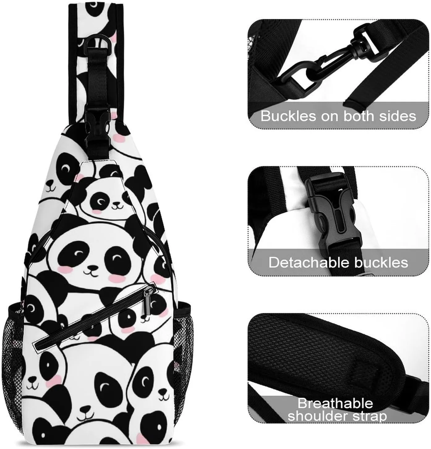 Supdreamc Ultra Lightweight Sling Backpack Chest Day Bag Multipurpose Anti-Theft Rucksack for Cycling Hiking Camping Travel Outdoor, Cute Cartoon Pandas Camera Case Messenger Bag