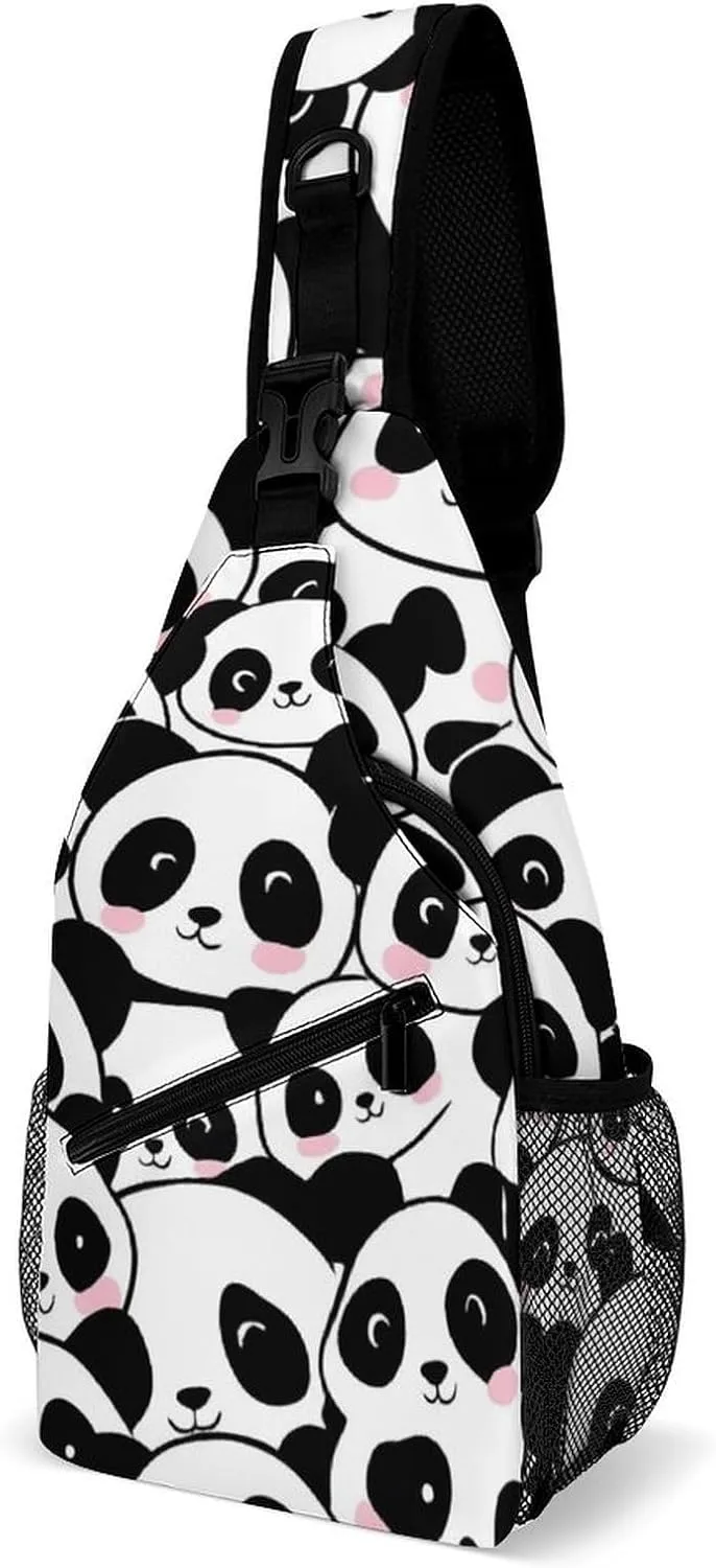 Supdreamc Ultra Lightweight Sling Backpack Chest Day Bag Multipurpose Anti-Theft Rucksack for Cycling Hiking Camping Travel Outdoor, Cute Cartoon Pandas Camera Case Messenger Bag