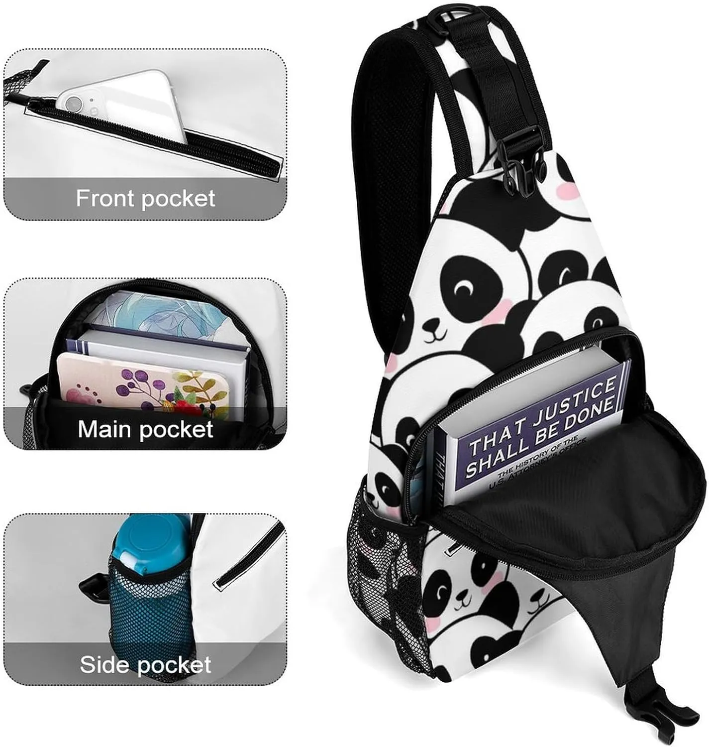 Supdreamc Ultra Lightweight Sling Backpack Chest Day Bag Multipurpose Anti-Theft Rucksack for Cycling Hiking Camping Travel Outdoor, Cute Cartoon Pandas Camera Case Messenger Bag