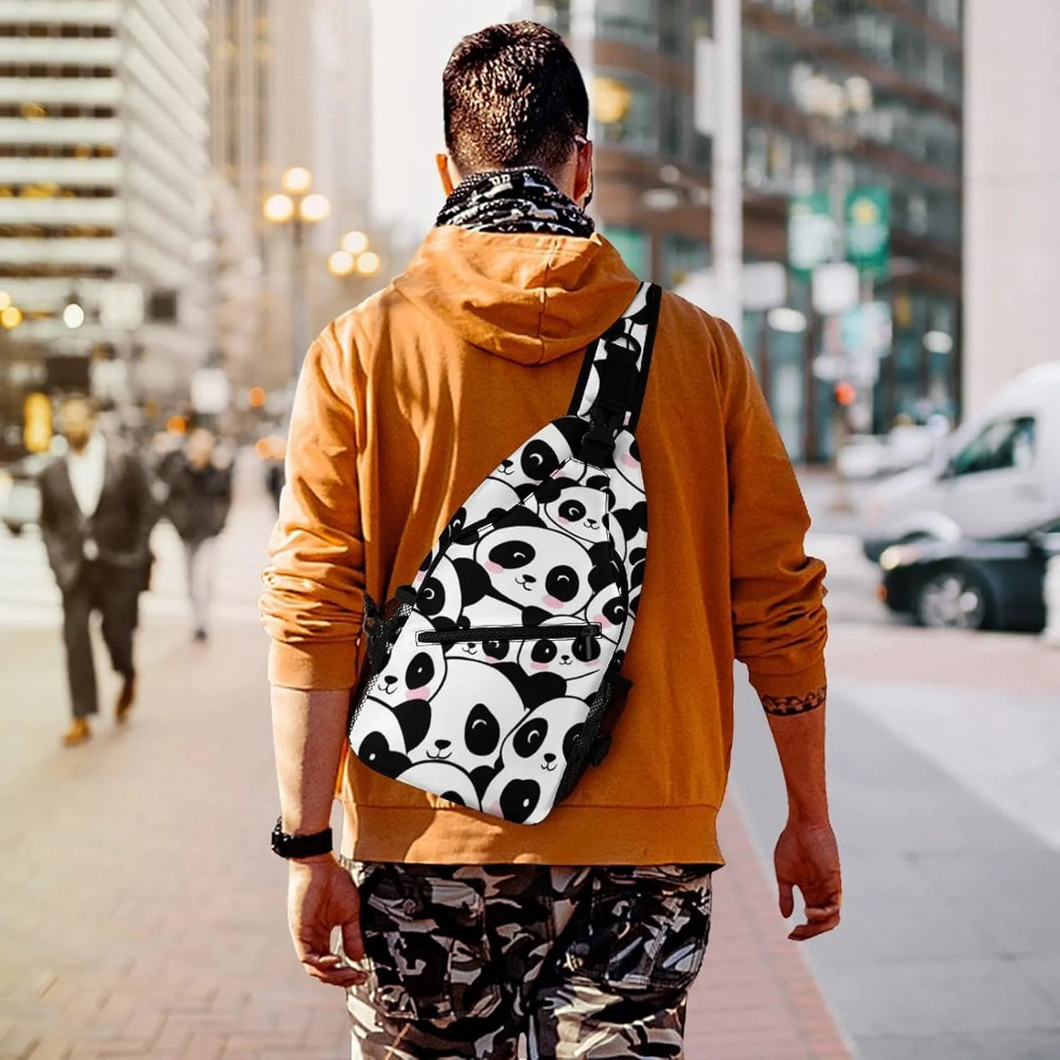 Supdreamc Ultra Lightweight Sling Backpack Chest Day Bag Multipurpose Anti-Theft Rucksack for Cycling Hiking Camping Travel Outdoor, Cute Cartoon Pandas Camera Case Messenger Bag