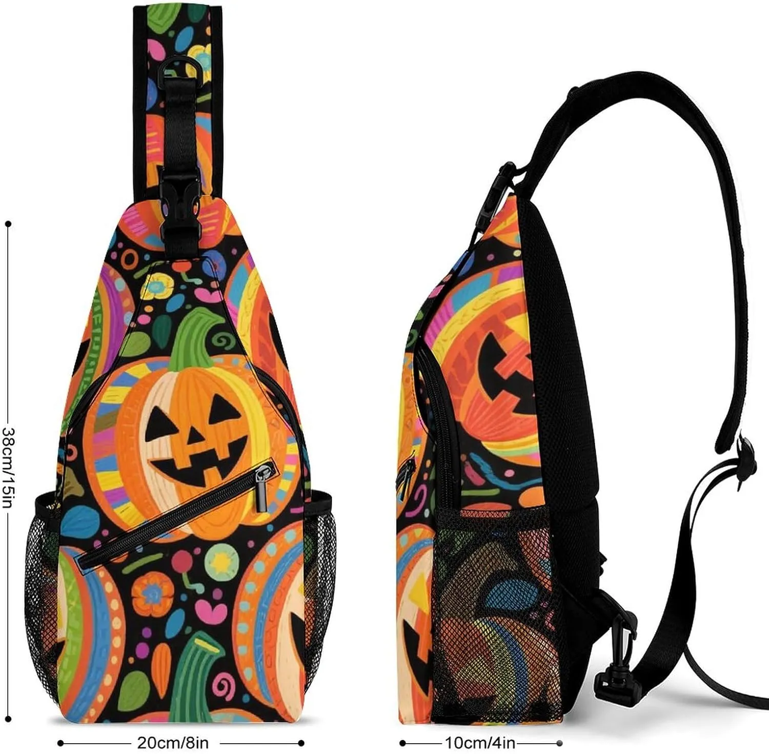 Supdreamc Ultra Lightweight Sling Backpack Cross Body Sling Backpack Multipurpose Anti-Theft Bag for Hiking Cycling Walking Dog Bicycle Travel, Halloween Colorf Ul Pumpkins Art